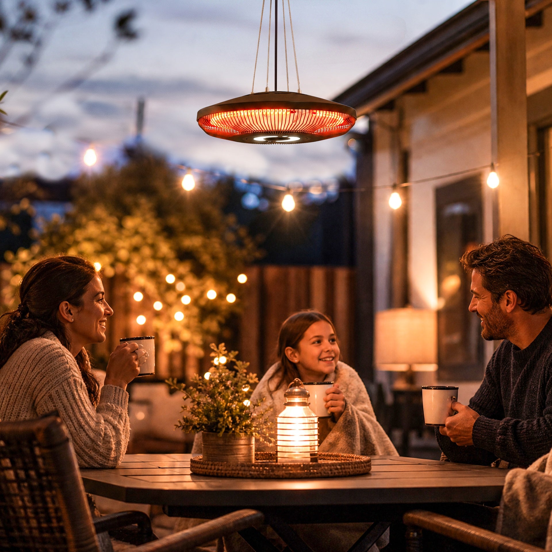 Outsunny Electric Hanging Patio Heater with LED Light, 750/1500 W IP65 Ceiling Mounted Infrared Outdoor Heater, Black