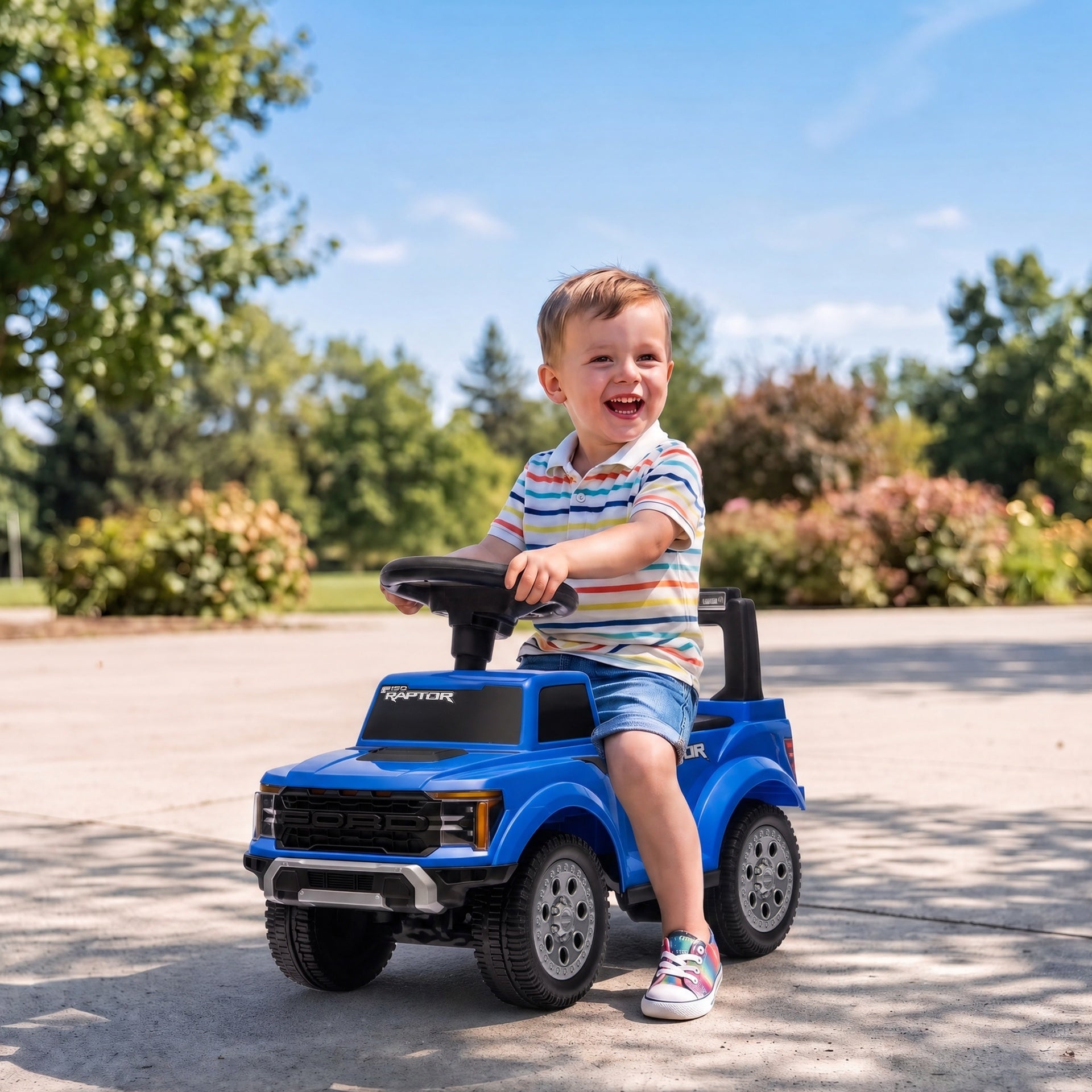 Qaba Toddler Car Licensed Ford Raptor with Headlights, Horn, Under Seat Storage, Anti-Tip Design for 18-36 Months, Blue