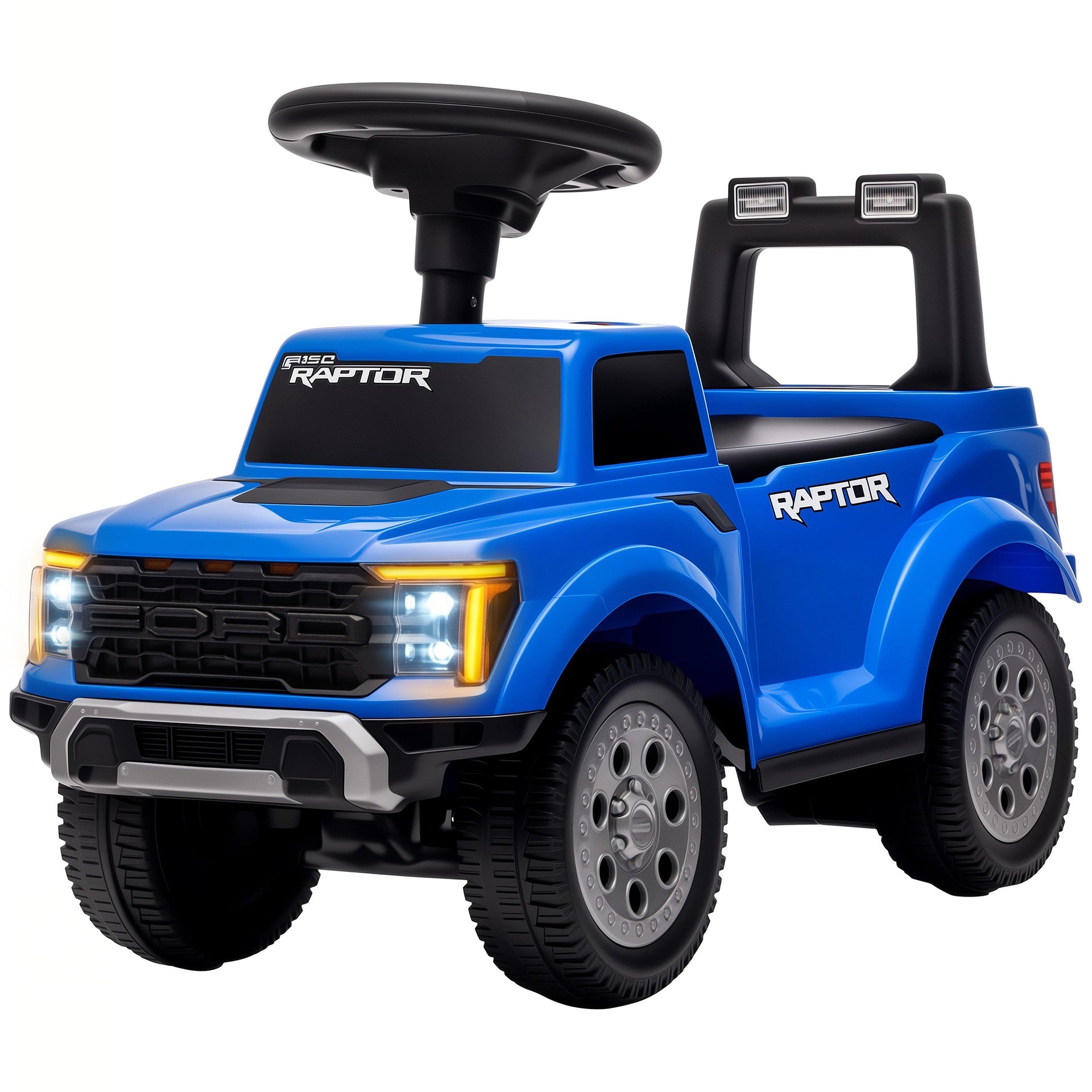 Qaba Toddler Car Licensed Ford Raptor with Headlights, Horn, Under Seat Storage, Anti-Tip Design for 18-36 Months, Blue