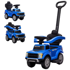 Qaba 3 In 1 Licensed Ford Kids Push Car with Push Handle, Horn, Sound, Secure Bar, Storage, for Toddlers 18-36 Months, Blue