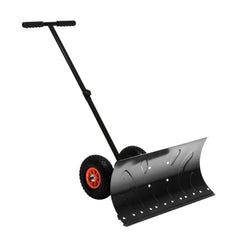 Outsunny Snow Shovel Rolling Pusher with 29" Blade, 10" Wheels & Angle-Adjustable Handle, Black