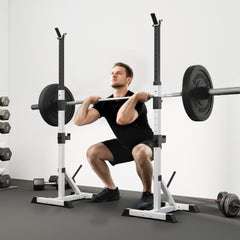 Soozier Pair of Adjustable Squat Rack Standard 53.5"-69.25" Barbell Rack Stand 440lbs Capacity, 2" Steel Heavy Duty Bench Press Rack, Support 3 Sets Barbells Storage