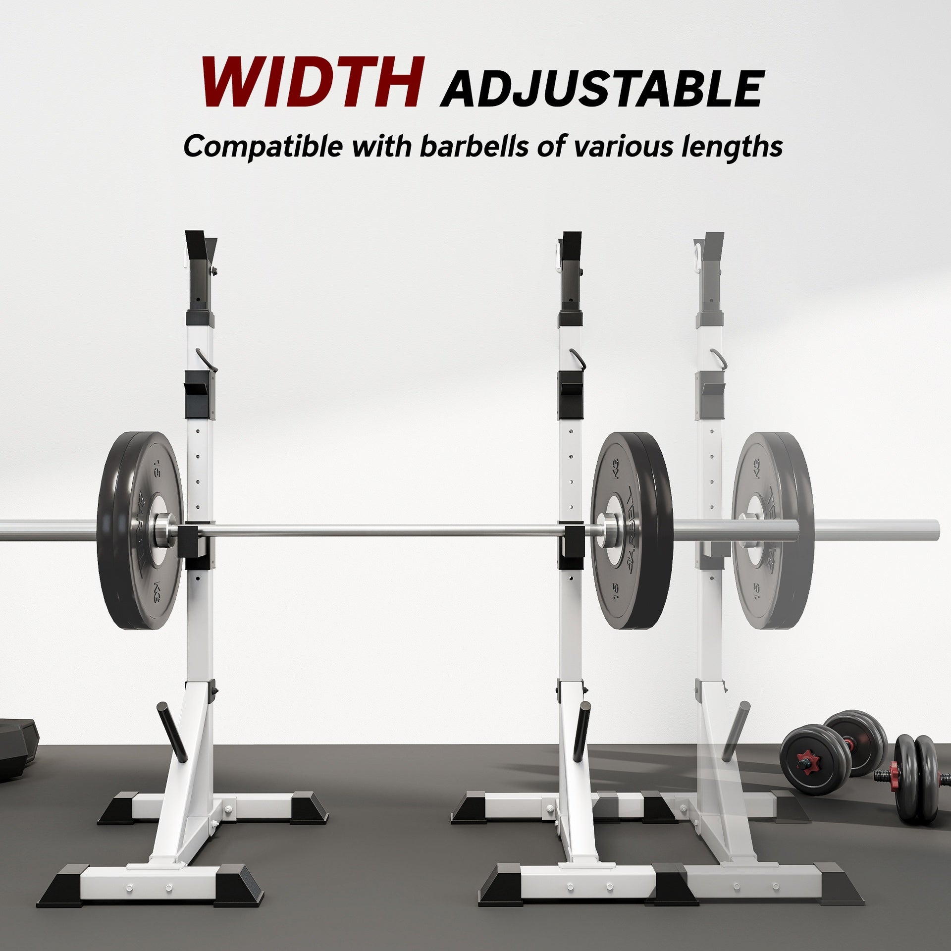 Soozier Pair of Adjustable Squat Rack Standard 53.5"-69.25" Barbell Rack Stand 440lbs Capacity, 2" Steel Heavy Duty Bench Press Rack, Support 3 Sets Barbells Storage