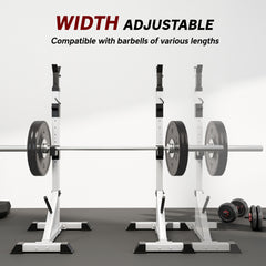 Soozier Pair of Adjustable Squat Rack Standard 53.5"-69.25" Barbell Rack Stand 440lbs Capacity, 2" Steel Heavy Duty Bench Press Rack, Support 3 Sets Barbells Storage