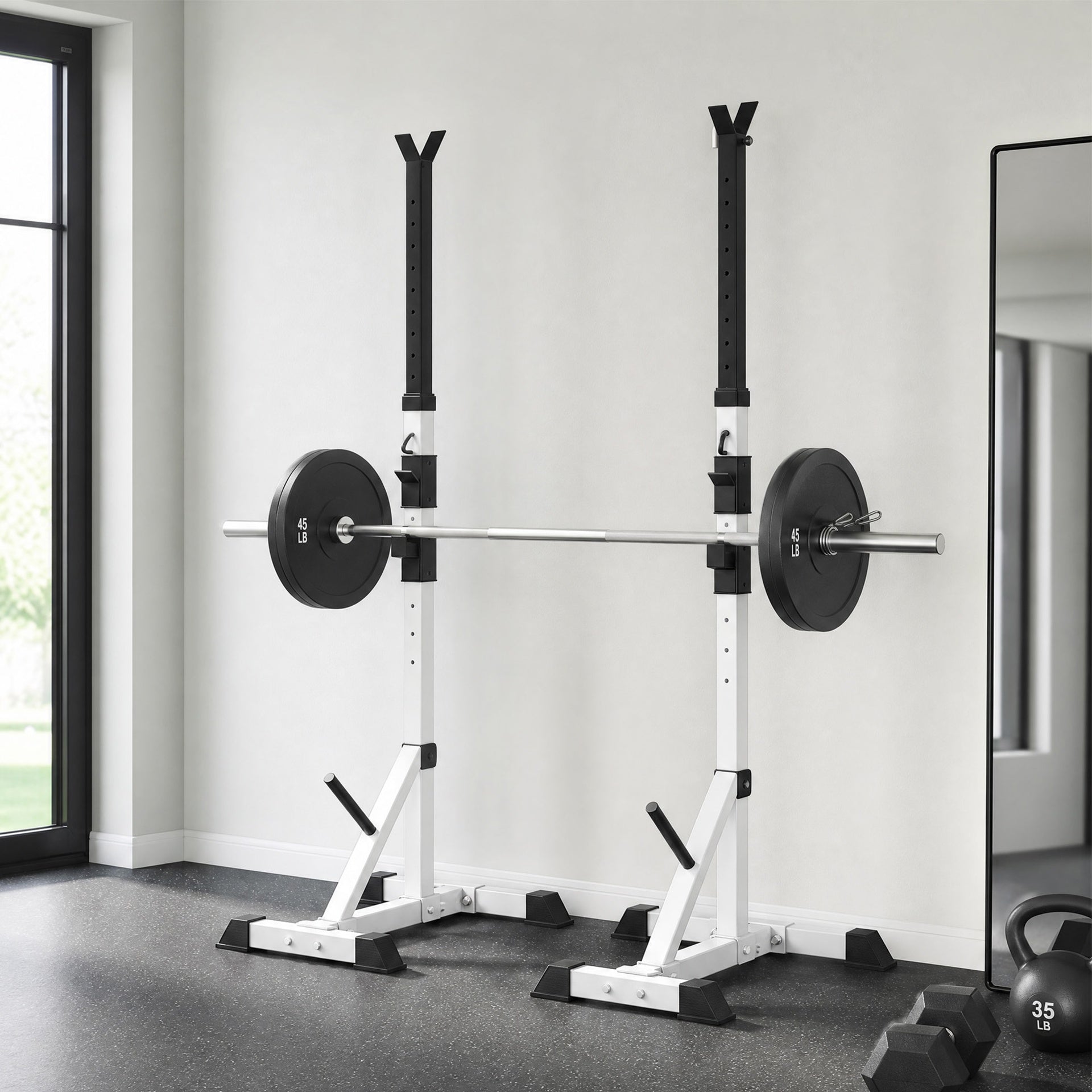 Soozier Pair of Adjustable Squat Rack Standard 53.5"-69.25" Barbell Rack Stand 440lbs Capacity, 2" Steel Heavy Duty Bench Press Rack, Support 3 Sets Barbells Storage