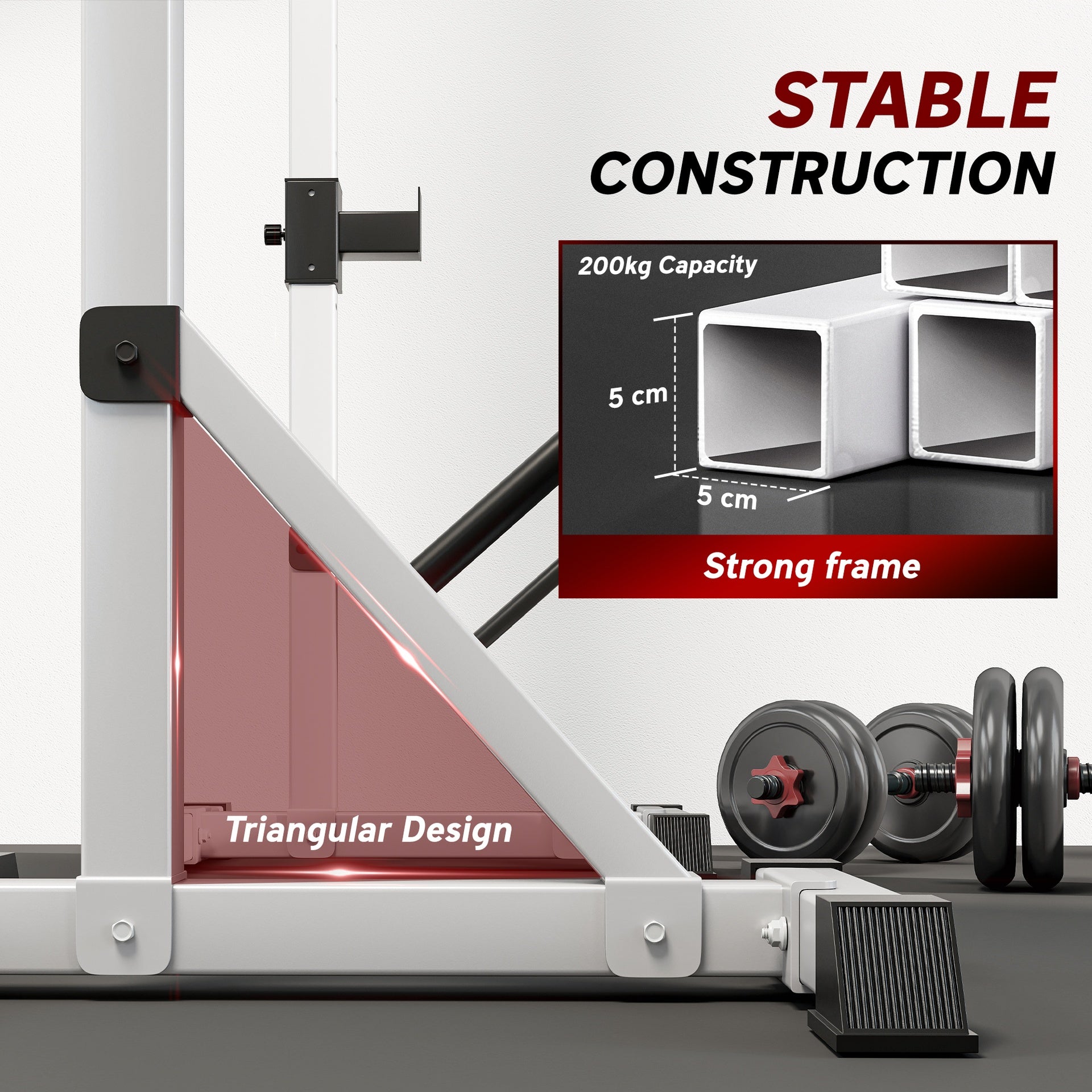 Soozier Pair of Adjustable Squat Rack Standard 53.5"-69.25" Barbell Rack Stand 440lbs Capacity, 2" Steel Heavy Duty Bench Press Rack, Support 3 Sets Barbells Storage