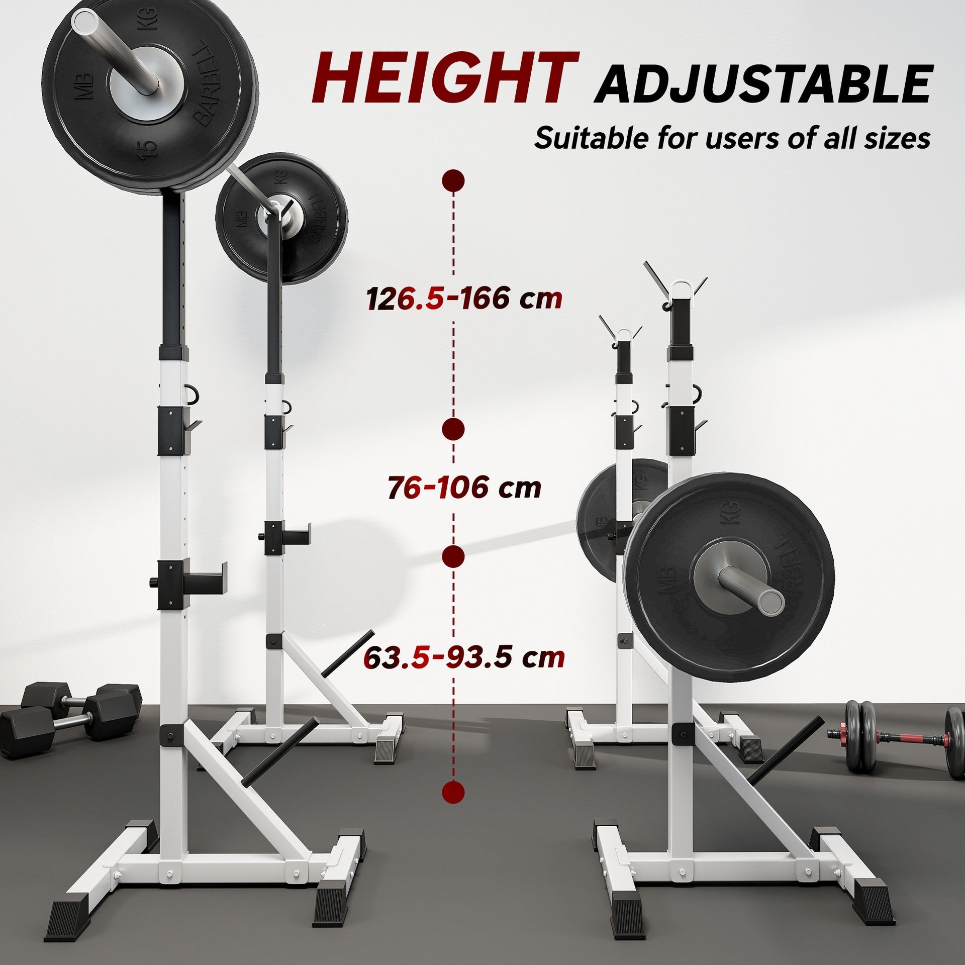 Soozier Pair of Adjustable Squat Rack Standard 53.5"-69.25" Barbell Rack Stand 440lbs Capacity, 2" Steel Heavy Duty Bench Press Rack, Support 3 Sets Barbells Storage
