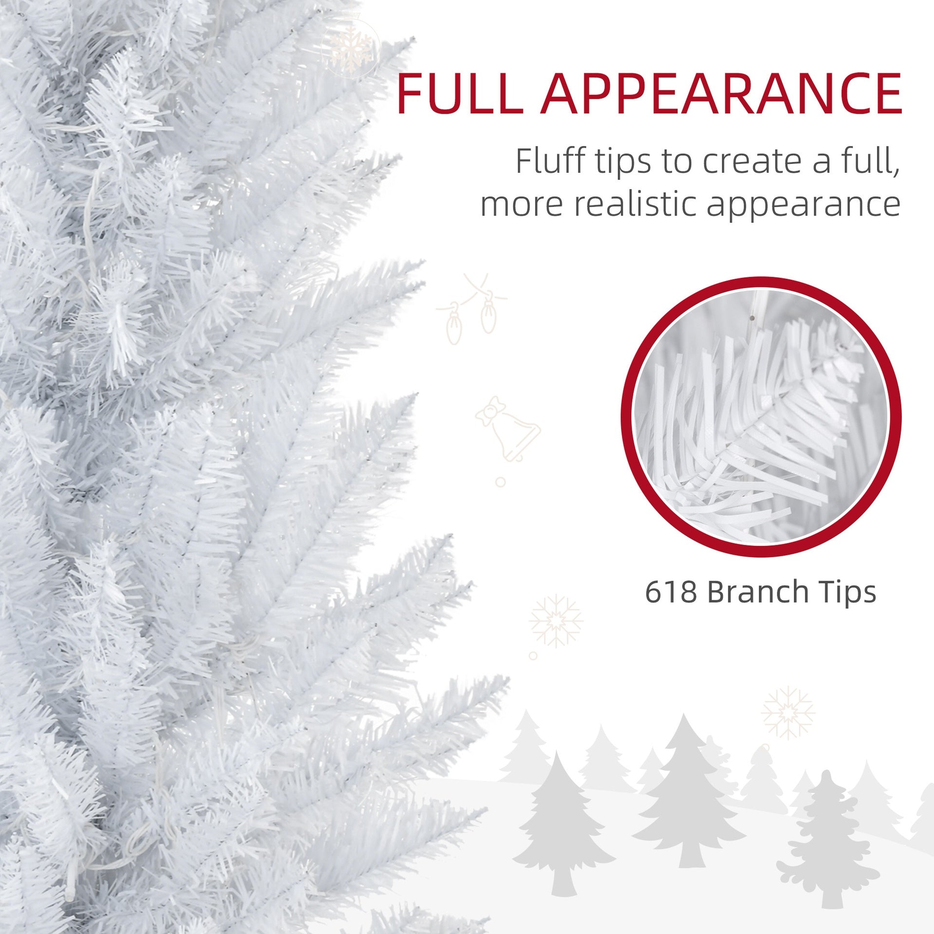 HOMCOM 8ft Pencil Christmas Tree, Slim Artificial Christmas Tree with Realistic Branches and Warm White LED Lights, White