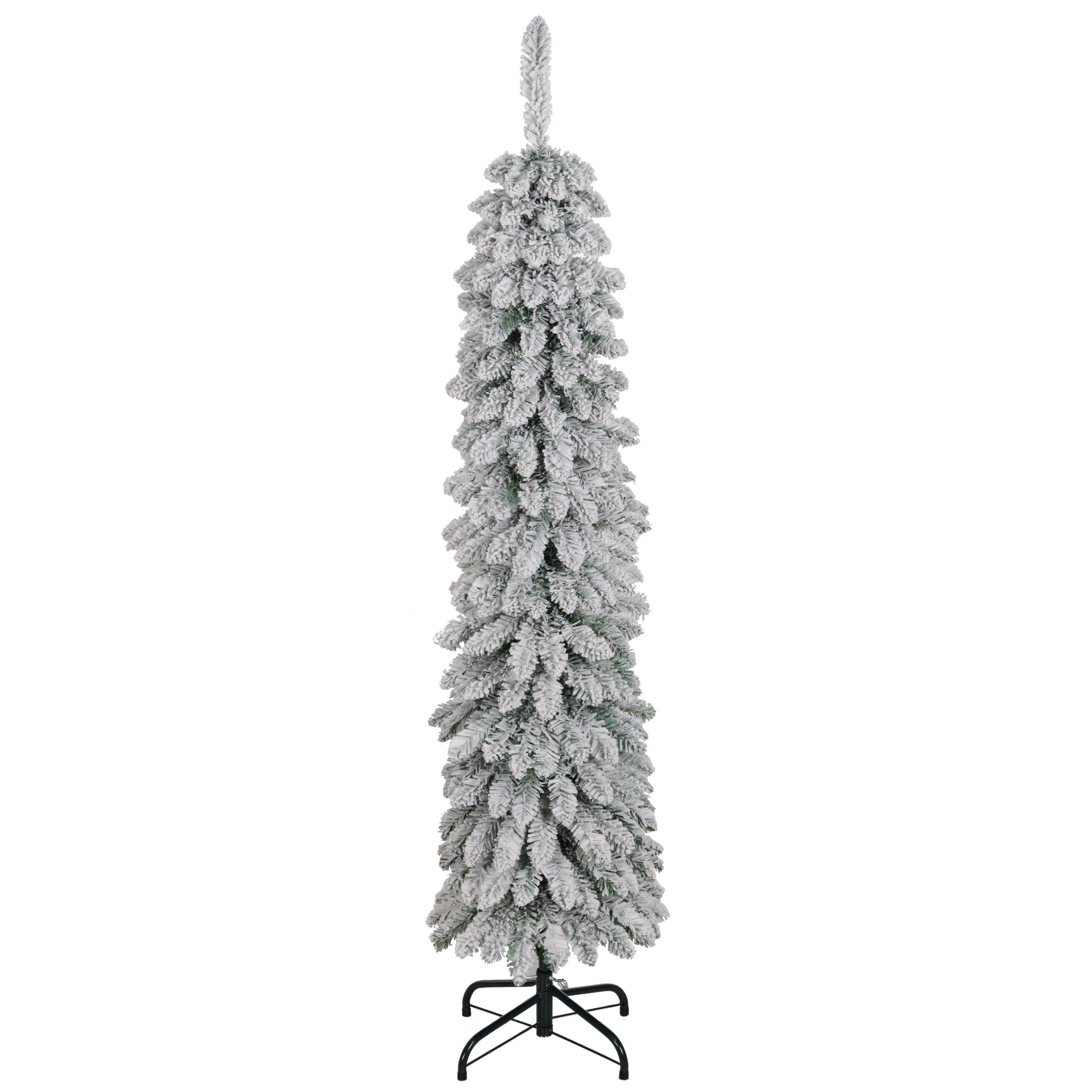 HOMCOM 5' Tall Unlit Slim Pencil Xmas Tree, Snow-Flocked Artificial Christmas Tree with Realistic Branches and 301 Tips, Green