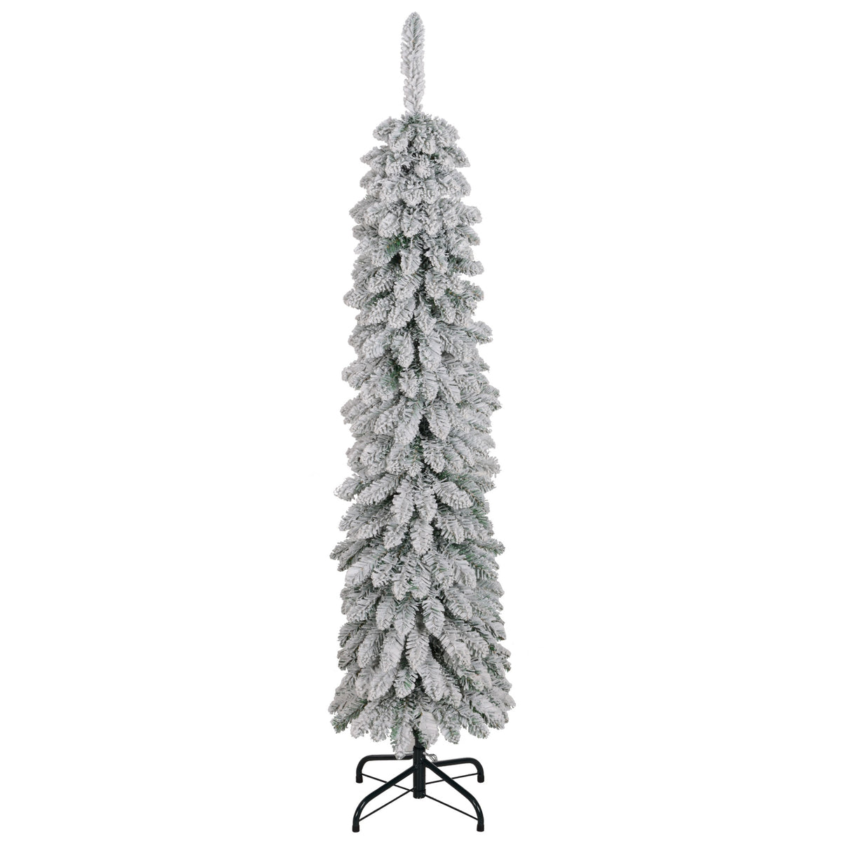 HOMCOM 5' Tall Unlit Slim Pencil Xmas Tree, Snow-Flocked Artificial Christmas Tree with Realistic Branches and 301 Tips, Green