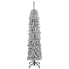 HOMCOM 5' Tall Unlit Slim Pencil Xmas Tree, Snow-Flocked Artificial Christmas Tree with Realistic Branches and 301 Tips, Green