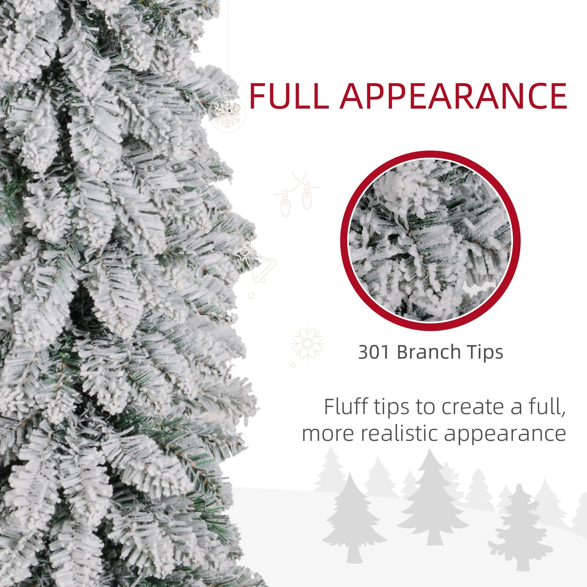 HOMCOM 5' Tall Unlit Slim Pencil Xmas Tree, Snow-Flocked Artificial Christmas Tree with Realistic Branches and 301 Tips, Green