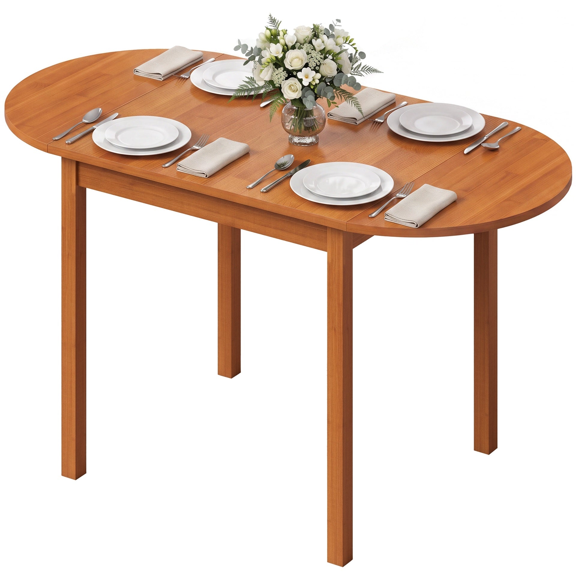 HOMCOM 55" Wood Kitchen Table, Drop Leaf Tables for Small Spaces, Walnut