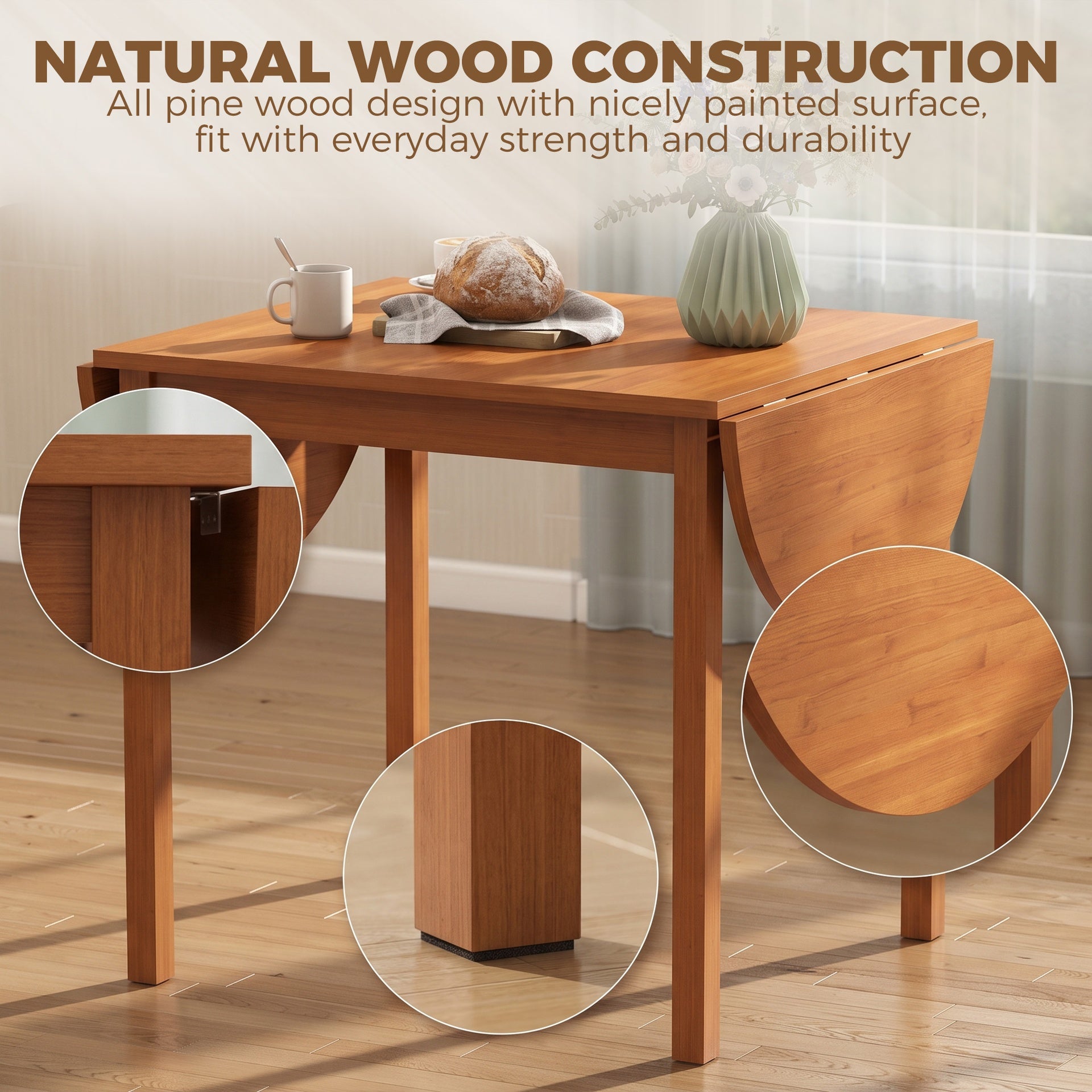 HOMCOM 55" Wood Kitchen Table, Drop Leaf Tables for Small Spaces, Walnut