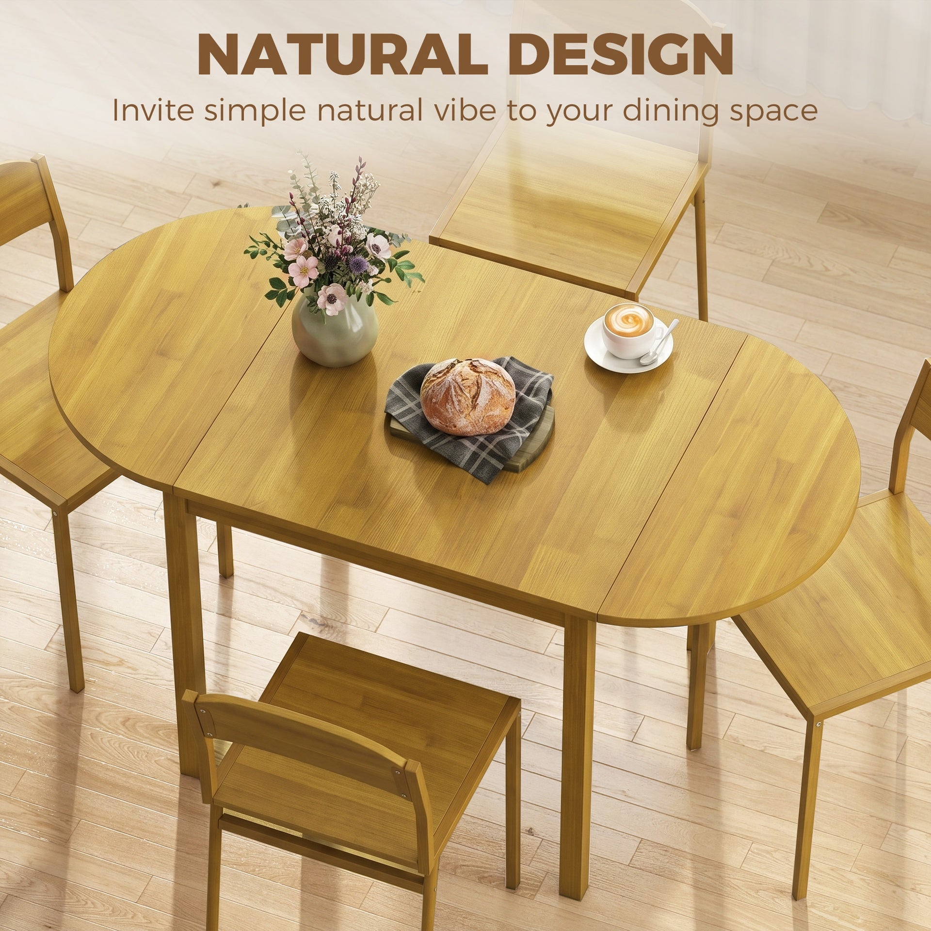 HOMCOM 55" Wood Kitchen Table, Drop Leaf Tables for Small Spaces, Walnut