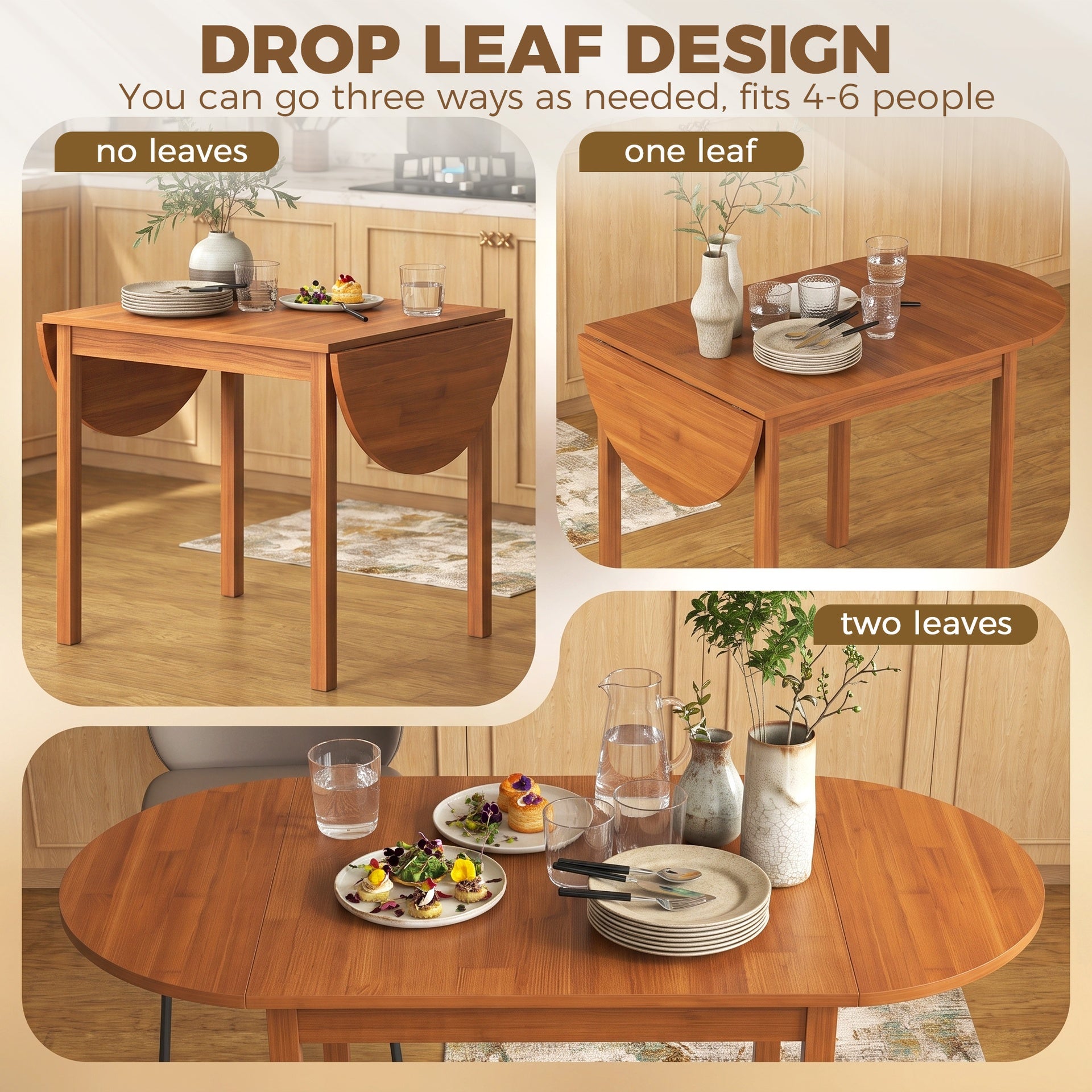 HOMCOM 55" Wood Kitchen Table, Drop Leaf Tables for Small Spaces, Walnut