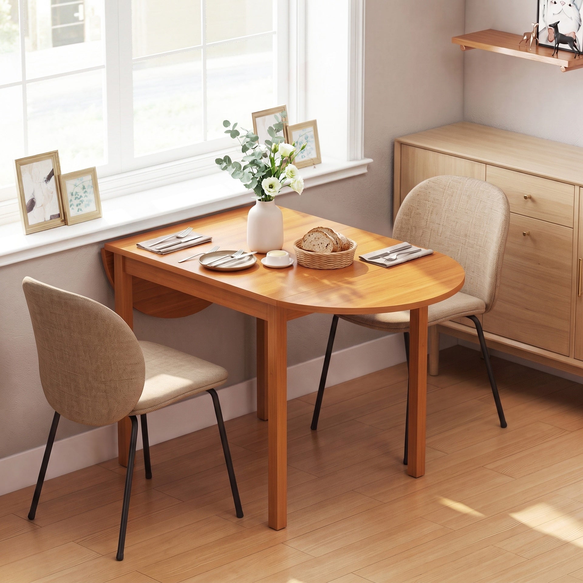 HOMCOM 55" Wood Kitchen Table, Drop Leaf Tables for Small Spaces, Walnut