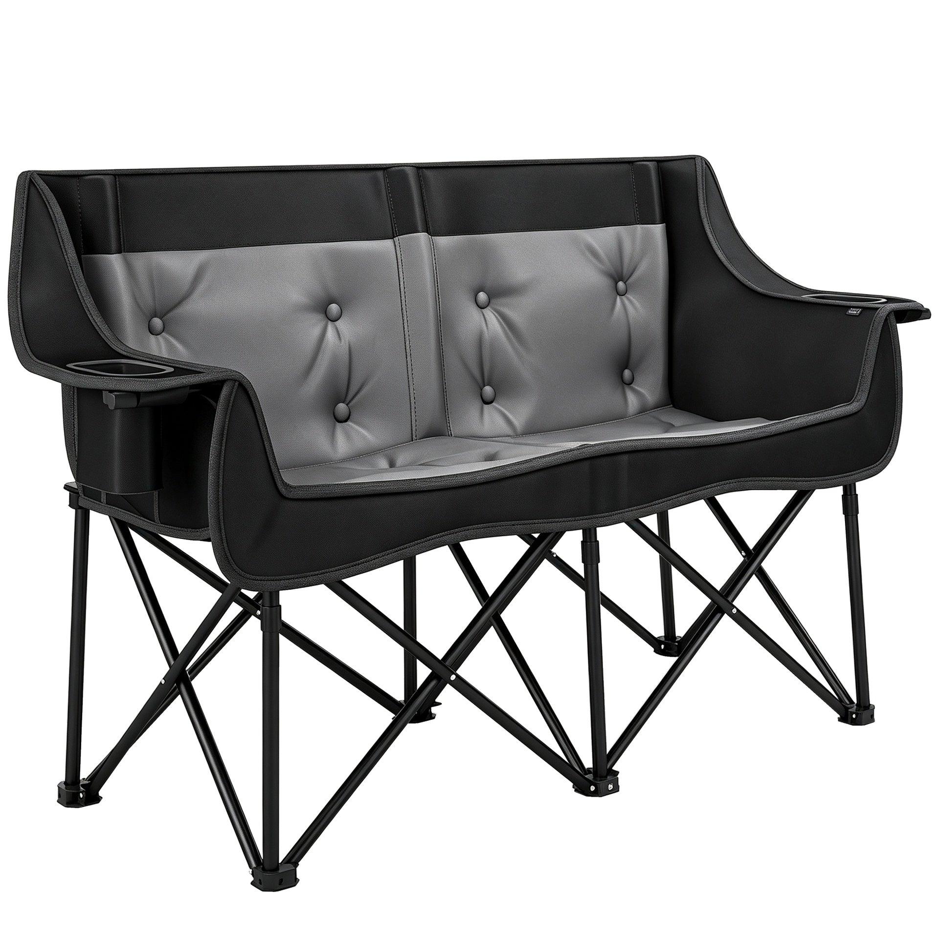 Outsunny Heated Double Camping Chair, Oversized Folding Padded Camp Loveseat Couch with 3 Heat Levels and 4 Heating Zones