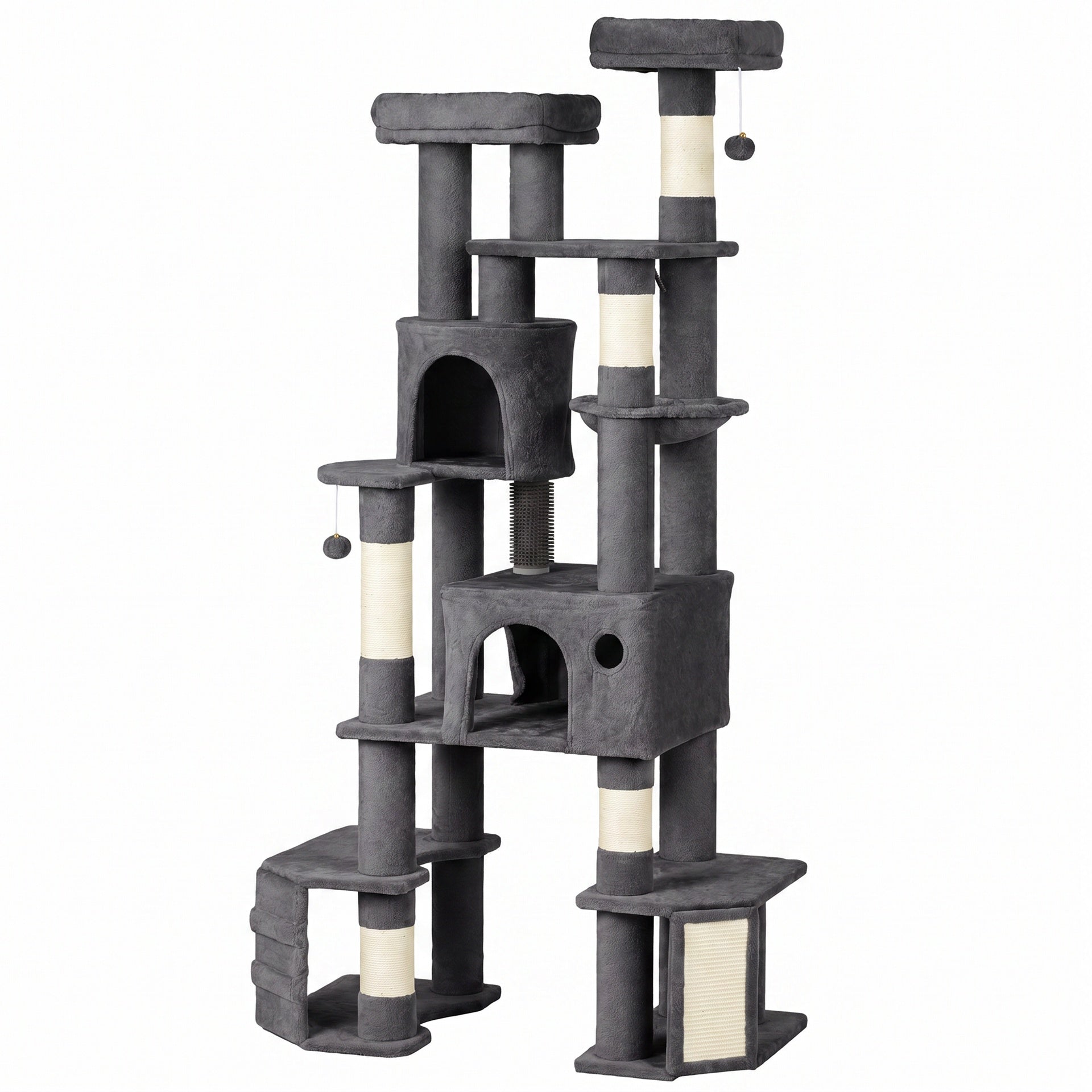 PawHut 79" Extra Large Cat Tree Tower with Dual Baseboard for Large Adult Big Cats, Dark Gray