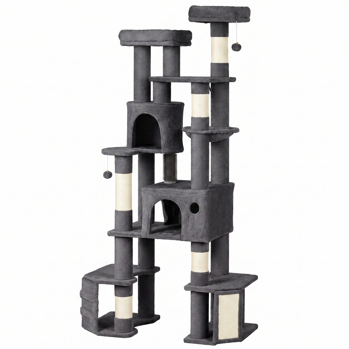 PawHut 79" Extra Large Cat Tree Tower with Dual Baseboard for Large Adult Big Cats, Dark Gray