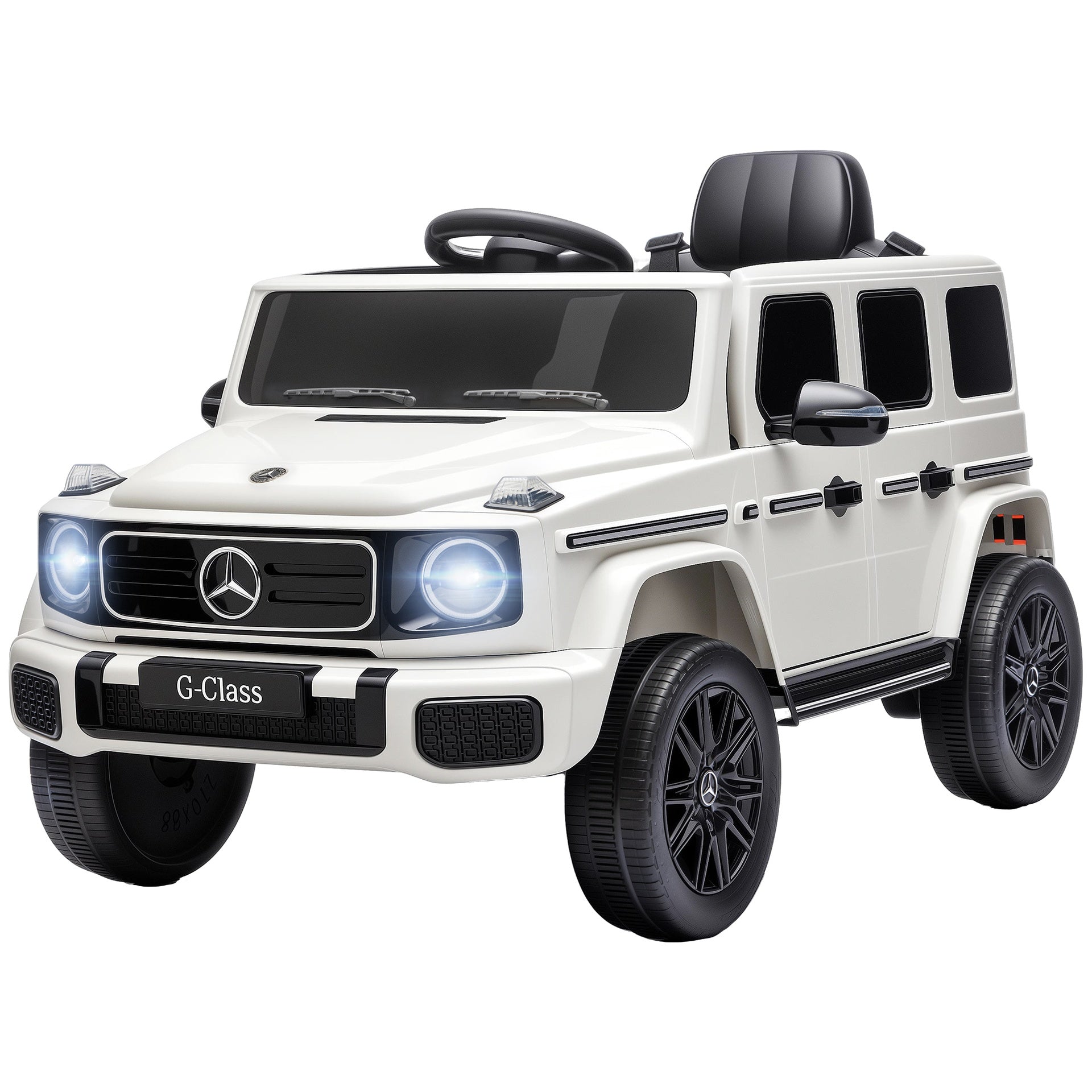 Qaba Licensed Mercedes-Benz G580 12V Kids Ride On Car with Remote, Soft Start, Headlights, Seat Belt, Music, USB, Horn, White