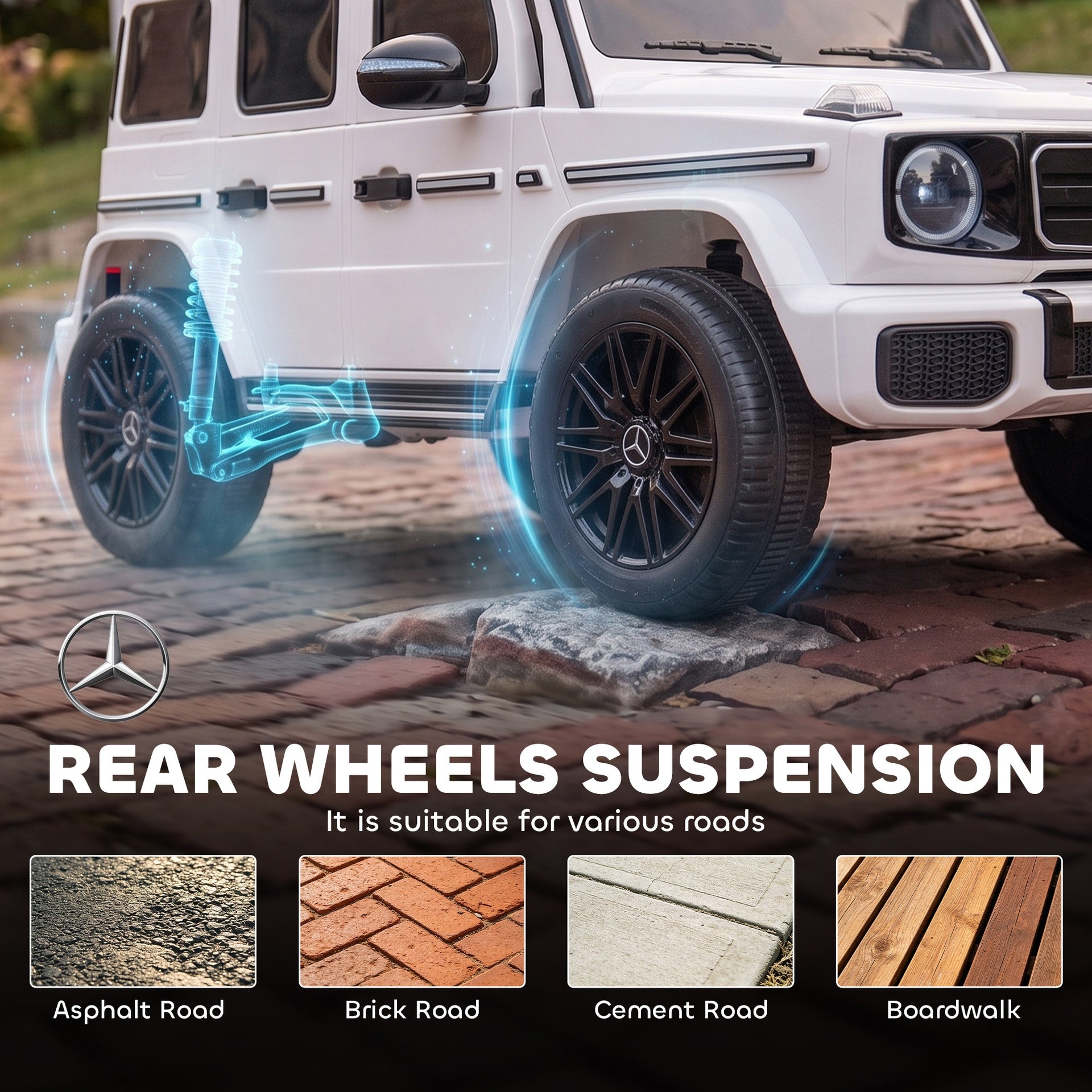 Qaba Licensed Mercedes-Benz G580 12V Kids Ride On Car with Remote, Soft Start, Headlights, Seat Belt, Music, USB, Horn, White