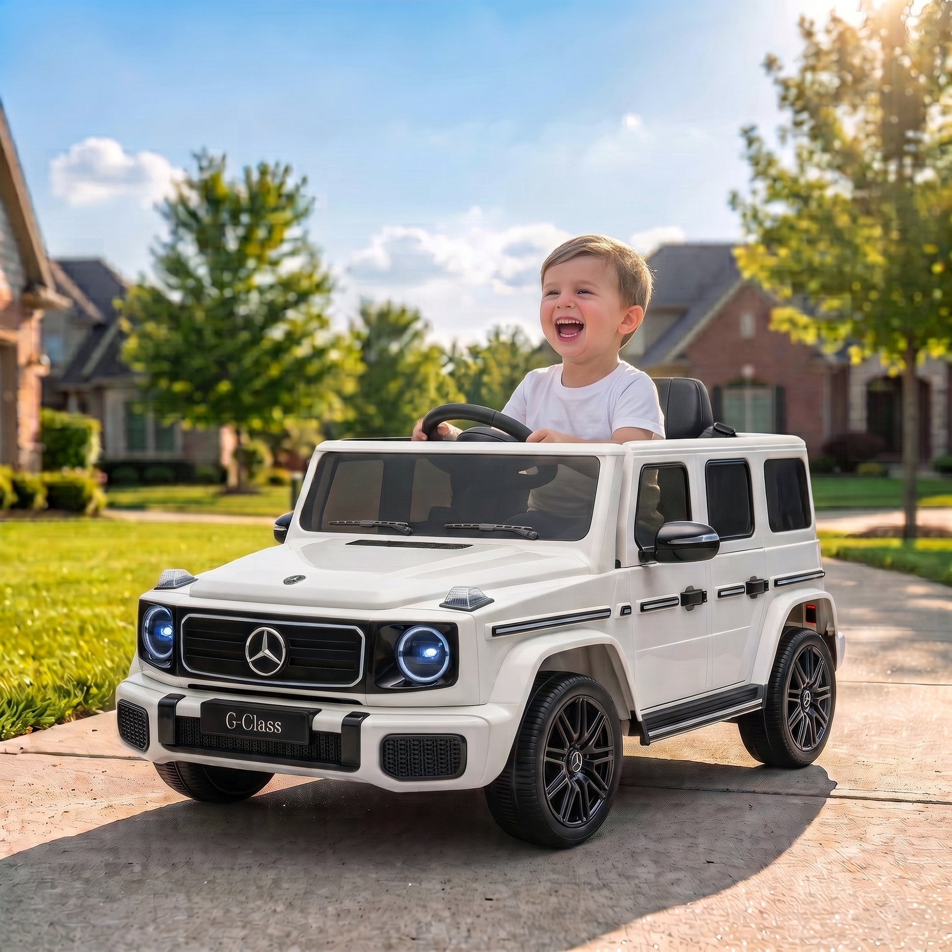 Qaba Licensed Mercedes-Benz G580 12V Kids Ride On Car with Remote, Soft Start, Headlights, Seat Belt, Music, USB, Horn, White