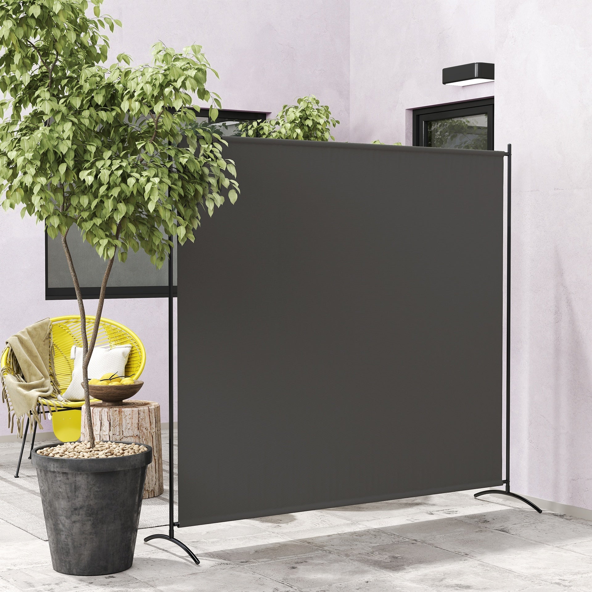 Outsunny Outdoor Privacy Screen, 5.9FT Tall Room Divider with UPF30+ Protection, Freestanding Privacy Panel, Dark Gray