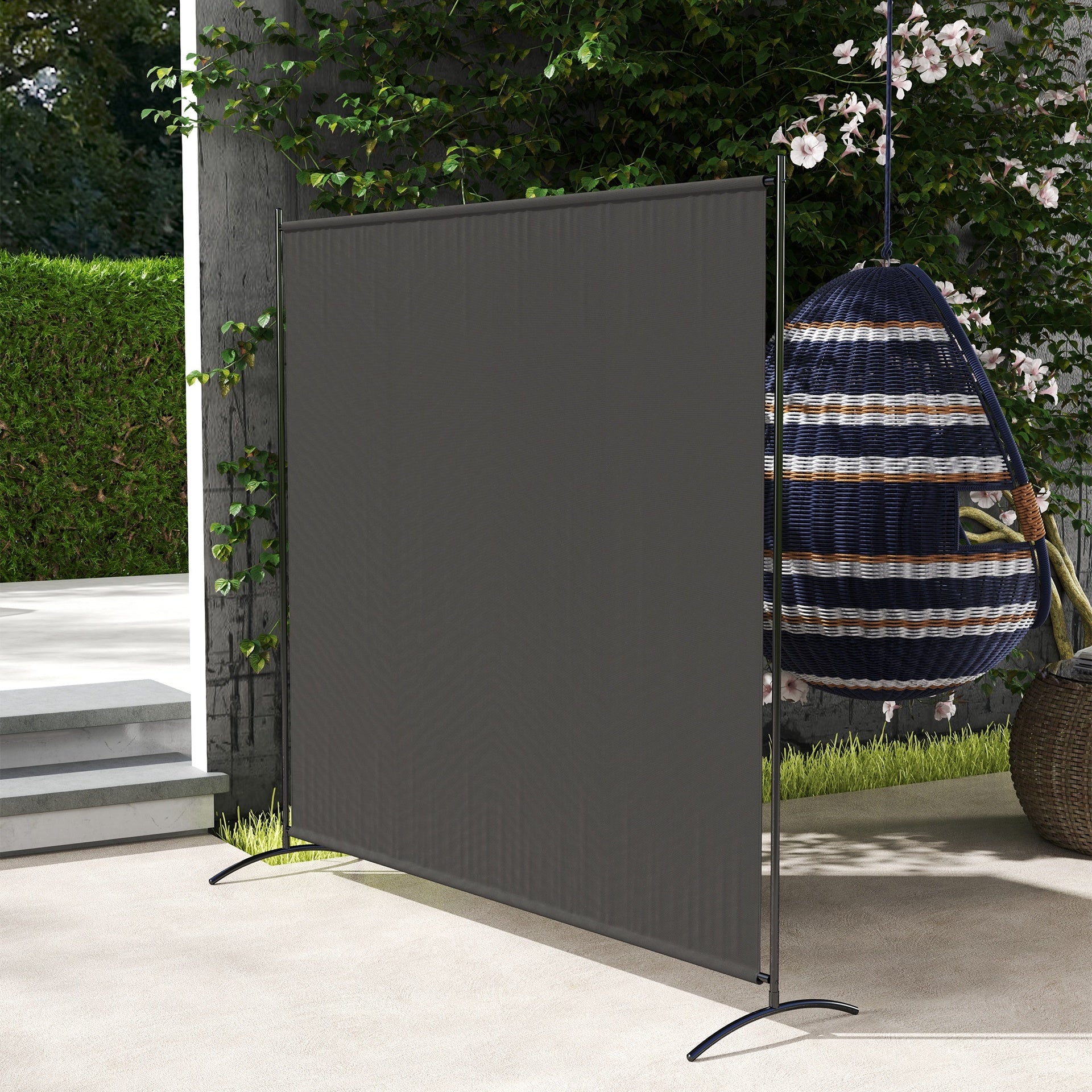 Outsunny Outdoor Privacy Screen, 5.9FT Tall Room Divider with UPF30+ Protection, Freestanding Privacy Panel, Dark Gray