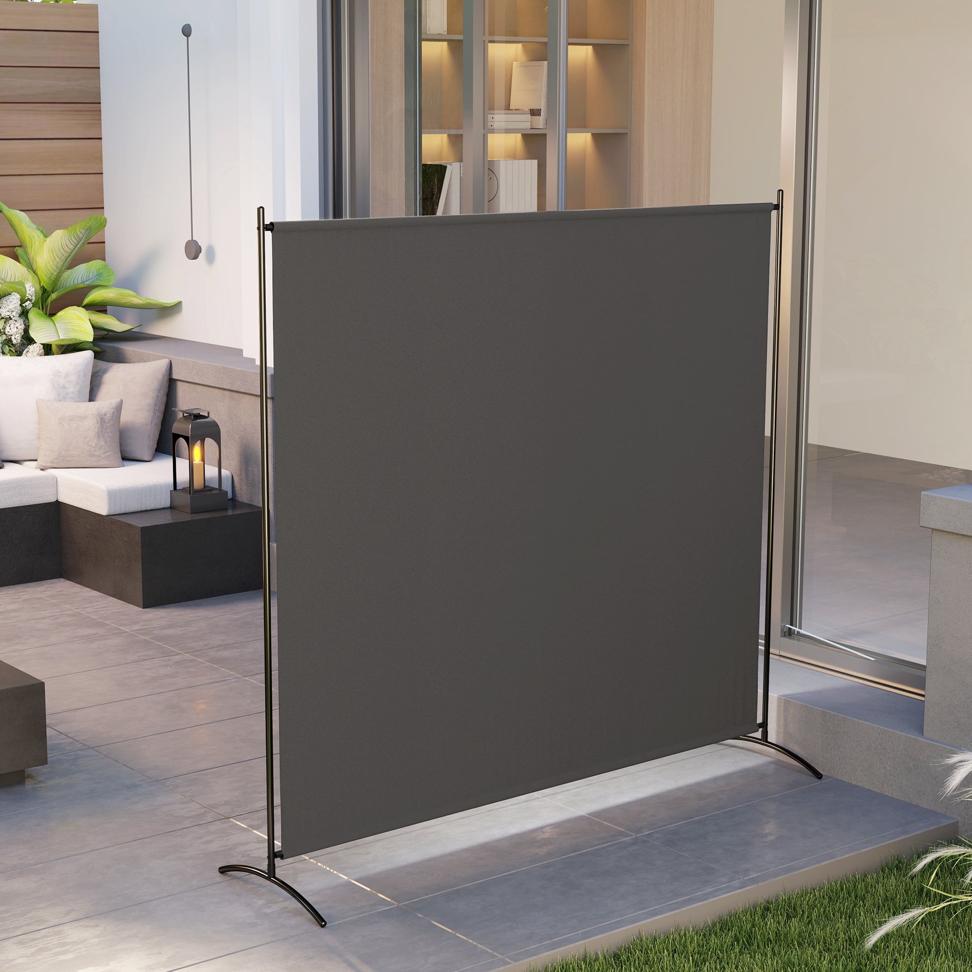 Outsunny Outdoor Privacy Screen, 5.9FT Tall Room Divider with UPF30+ Protection, Freestanding Privacy Panel, Dark Gray