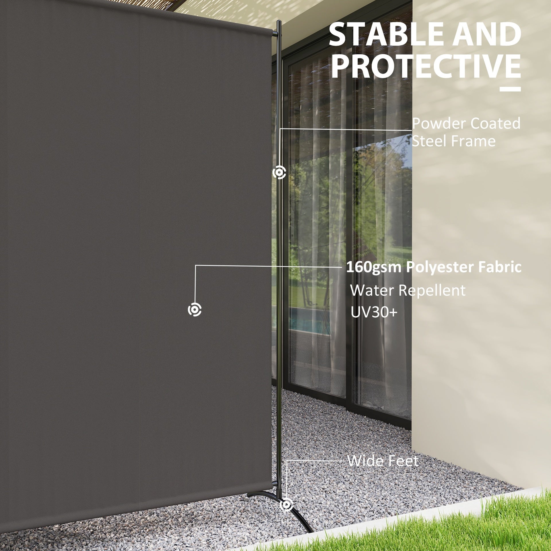 Outsunny Outdoor Privacy Screen, 5.9FT Tall Room Divider with UPF30+ Protection, Freestanding Privacy Panel, Dark Gray