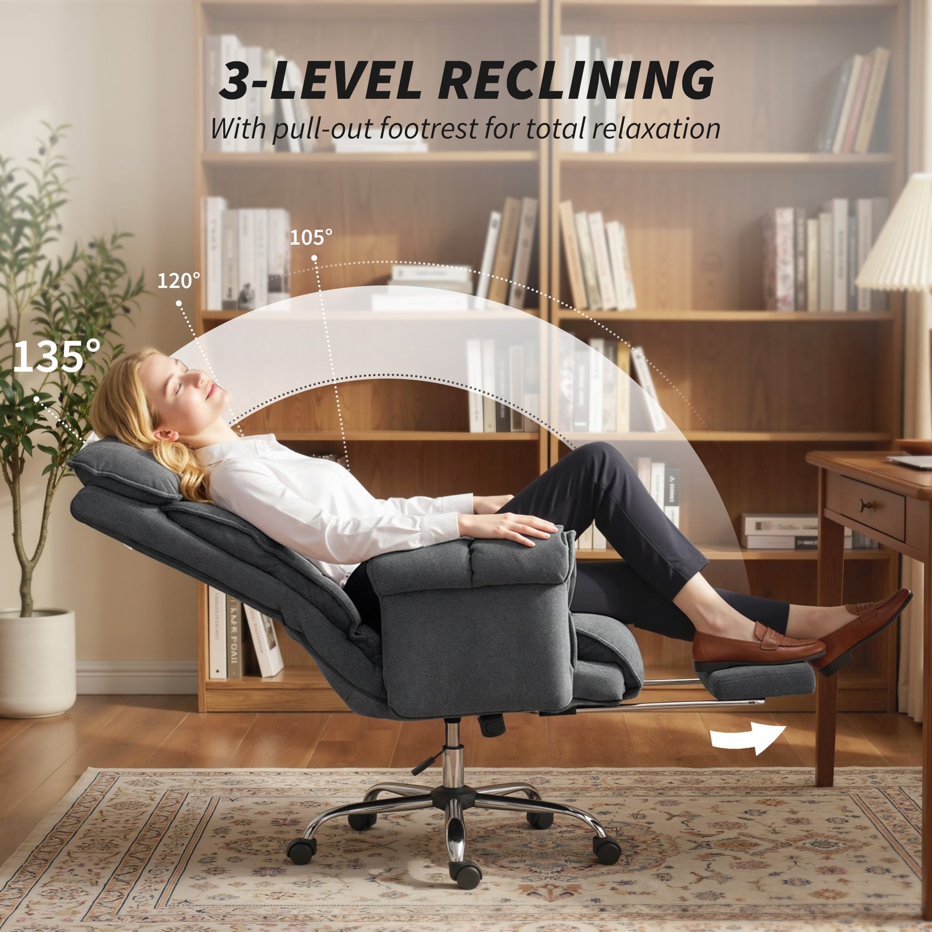 HOMCOM Executive Office Chair, Reclining Computer Chair with Footrest, High Back, Headrest, Adjustable Height, Dark Gray