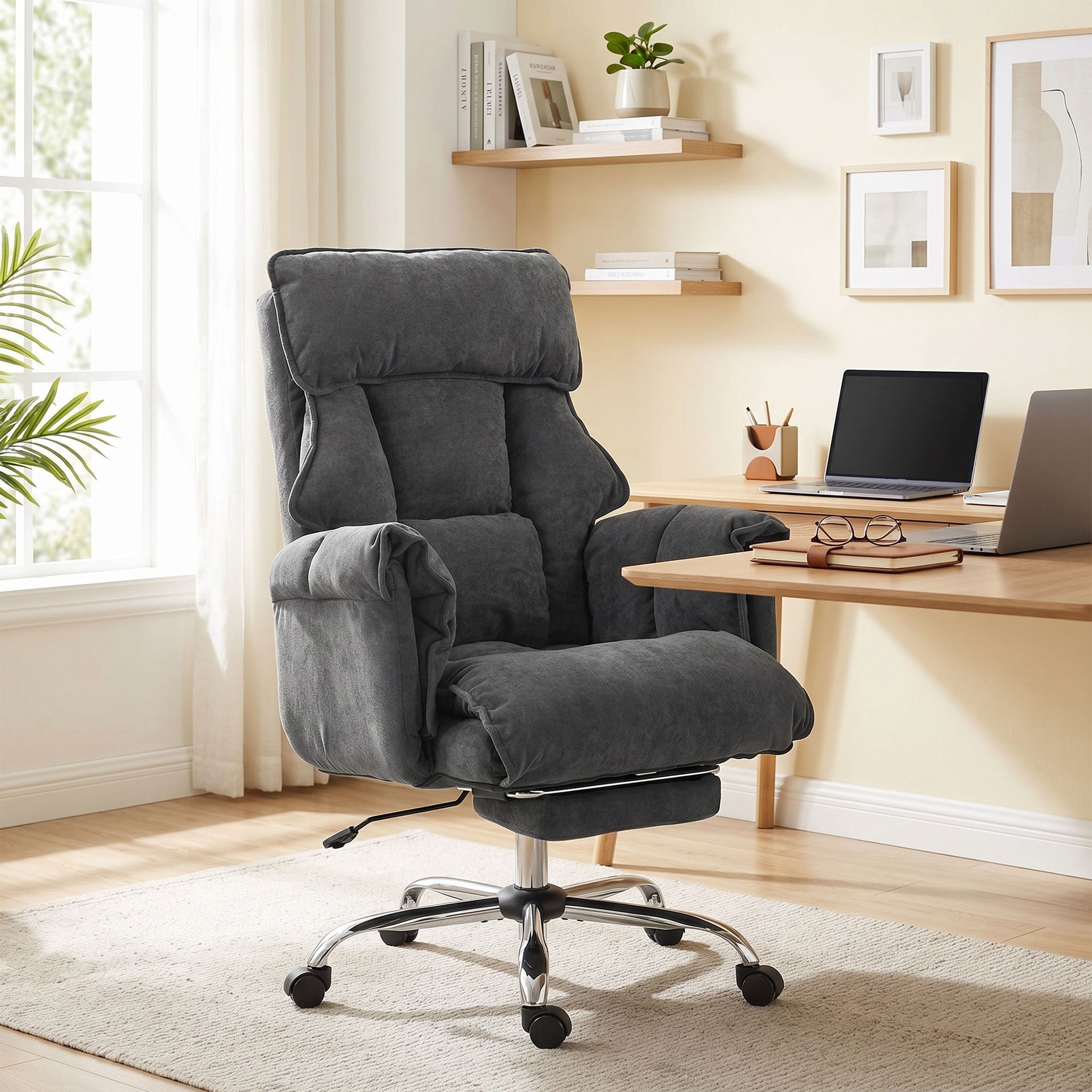 HOMCOM Executive Office Chair, Reclining Computer Chair with Footrest, High Back, Headrest, Adjustable Height, Dark Gray