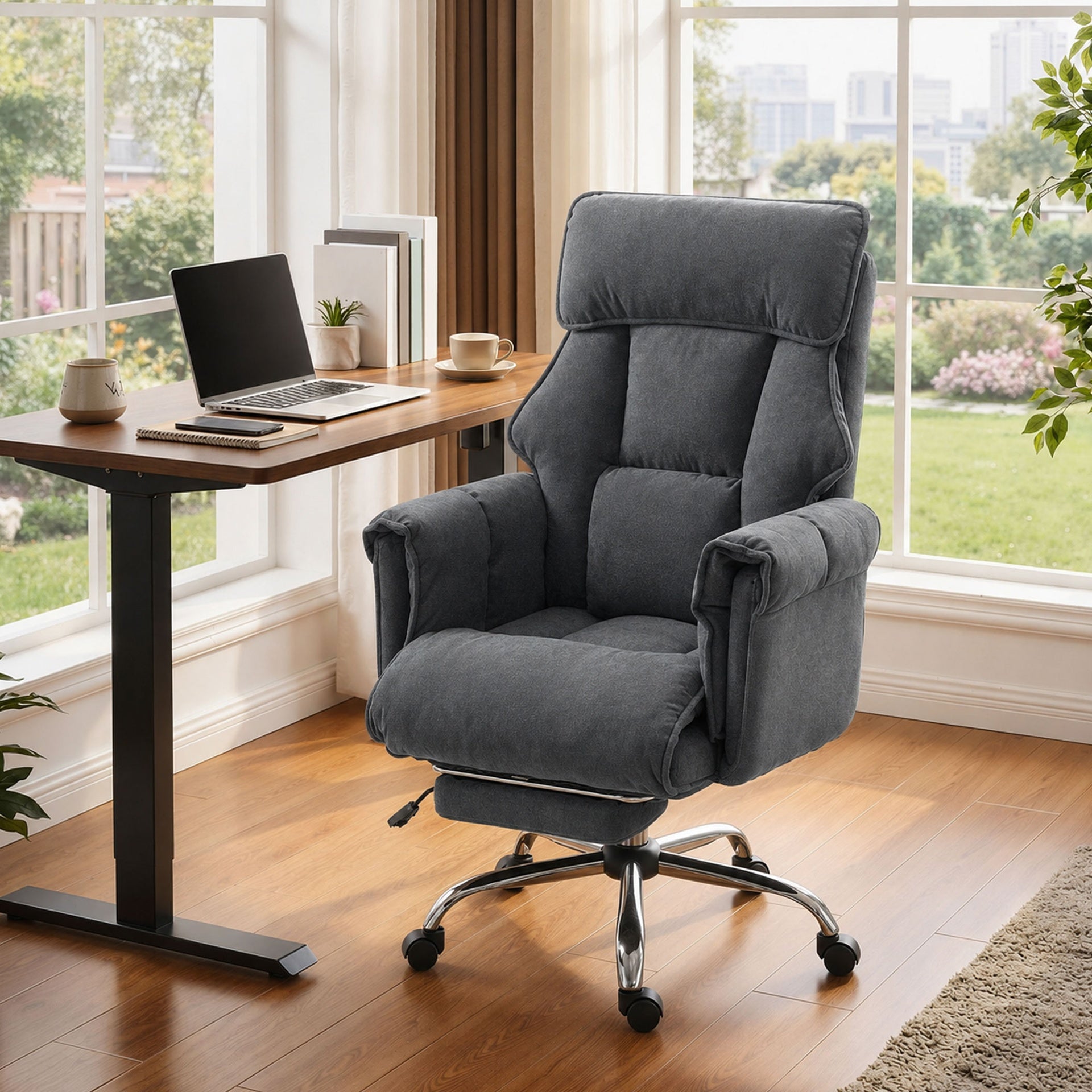 HOMCOM Executive Office Chair, Reclining Computer Chair with Footrest, High Back, Headrest, Adjustable Height, Dark Gray