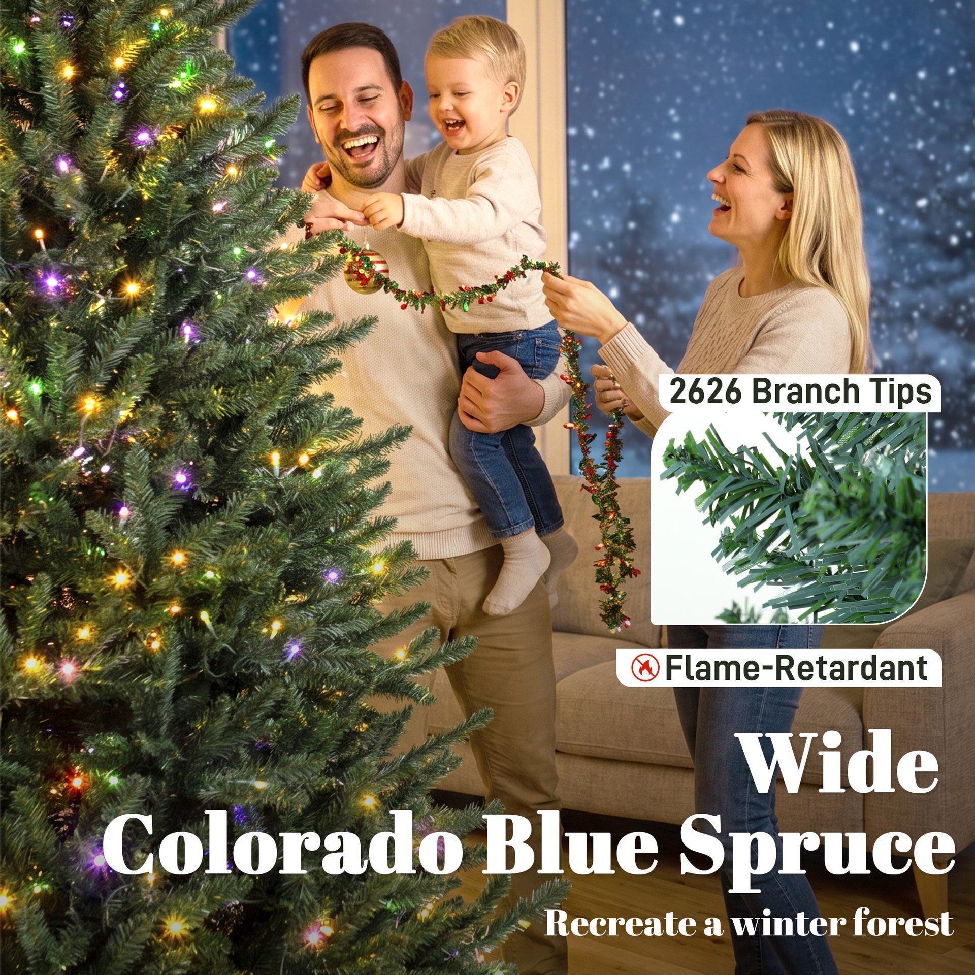 HOMCOM 6ft Prelit Christmas Tree, Colorado Blue Spruce, Easy Plug, Hinged Xmas Tree with Warm White & Multi-Color LED Lights