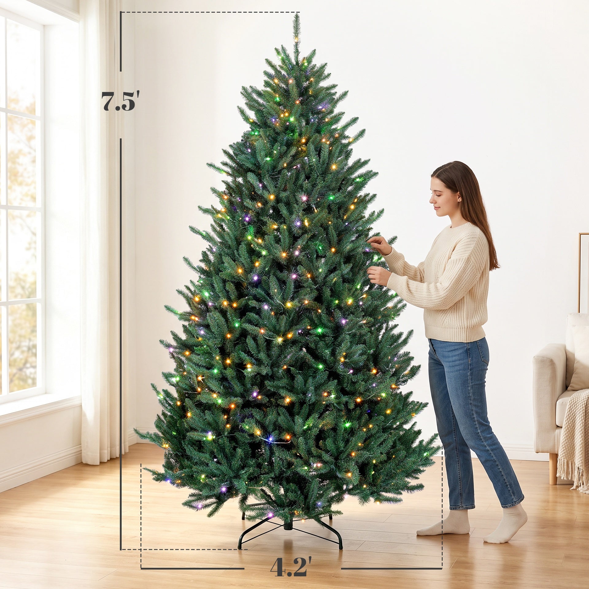 HOMCOM 6ft Prelit Christmas Tree, Colorado Blue Spruce, Easy Plug, Hinged Xmas Tree with Warm White & Multi-Color LED Lights