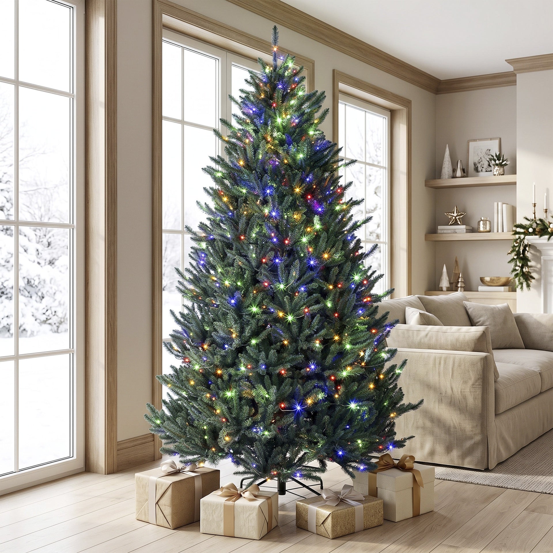 HOMCOM 6ft Prelit Christmas Tree, Colorado Blue Spruce, Easy Plug, Hinged Xmas Tree with Warm White & Multi-Color LED Lights