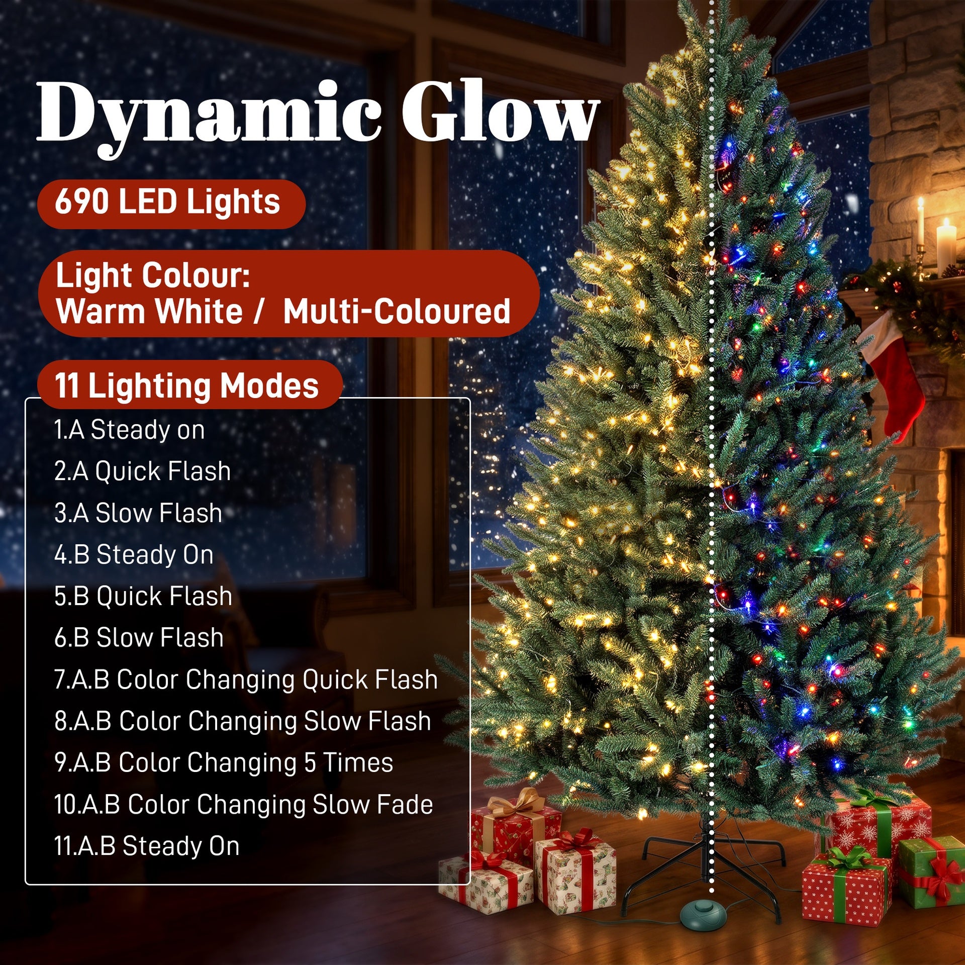 HOMCOM 6ft Prelit Christmas Tree, Colorado Blue Spruce, Easy Plug, Hinged Xmas Tree with Warm White & Multi-Color LED Lights