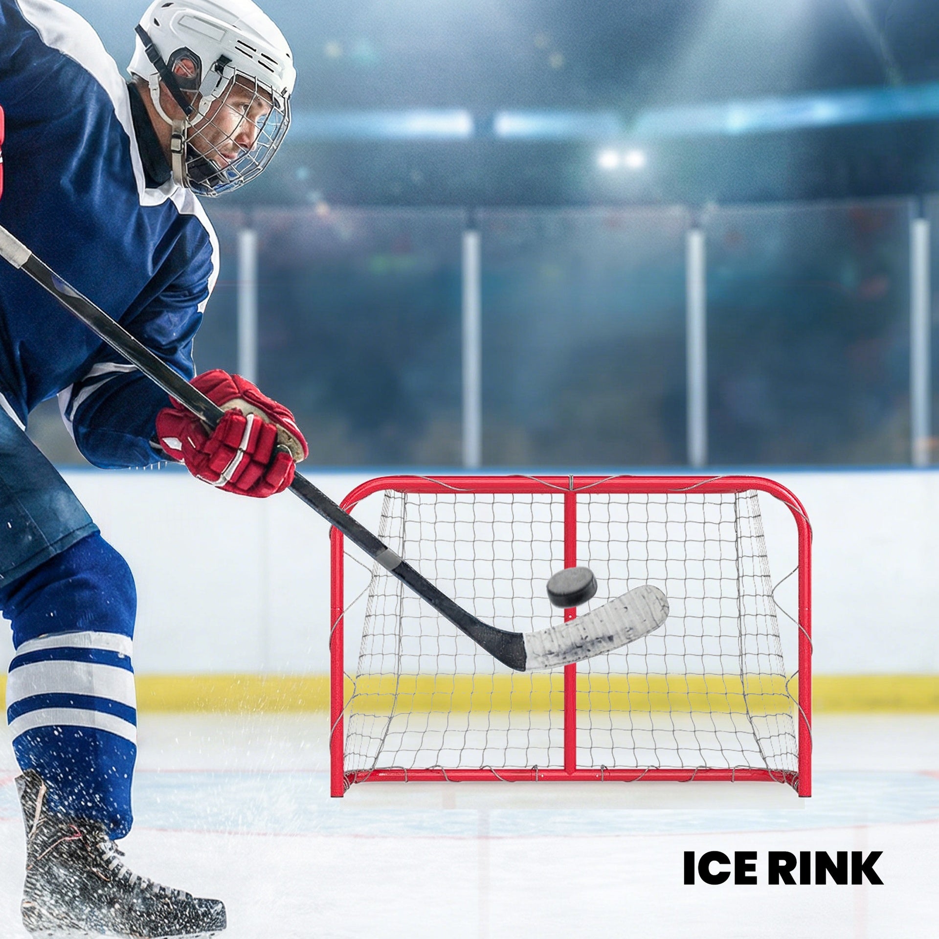 Soozier 35" x 18" Street Hockey Goal, Easy Setup Hockey Net with Metal Frame, Lightweight & Portable