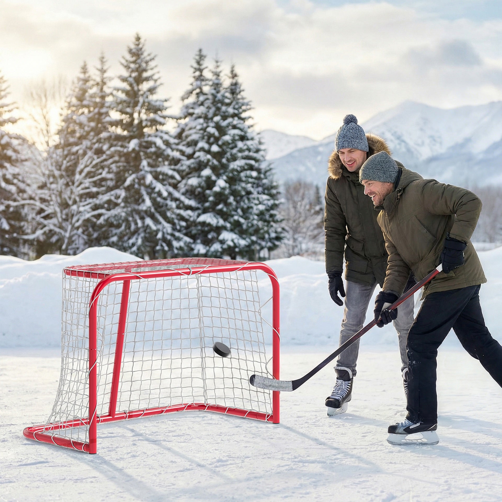 Soozier 35" x 18" Street Hockey Goal, Easy Setup Hockey Net with Metal Frame, Lightweight & Portable