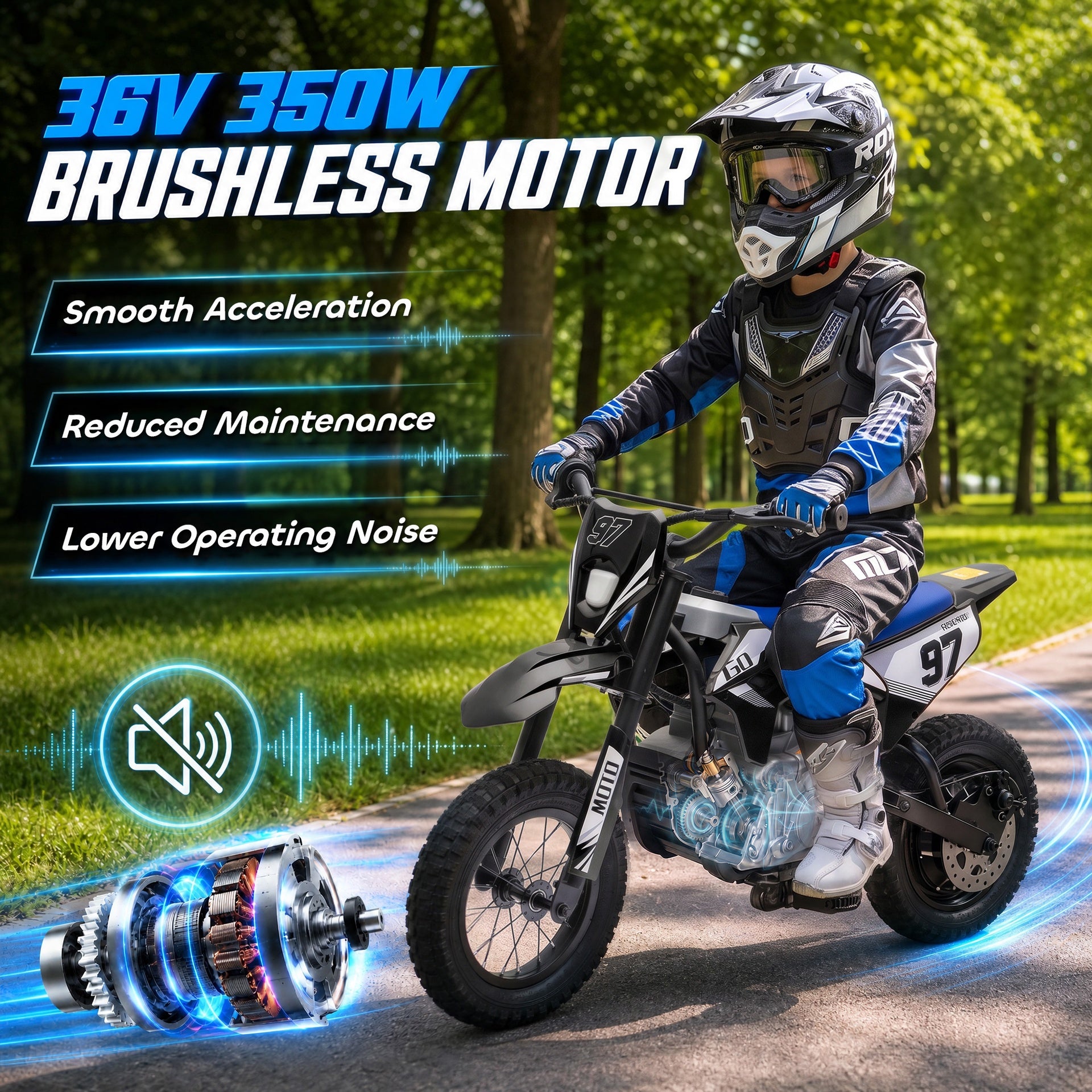 Qaba 36V Electric Dirt Bike for Kids with Brushless Motor, Up to 9.9 MPH, Inflatable Tires and Rear Suspension, Black