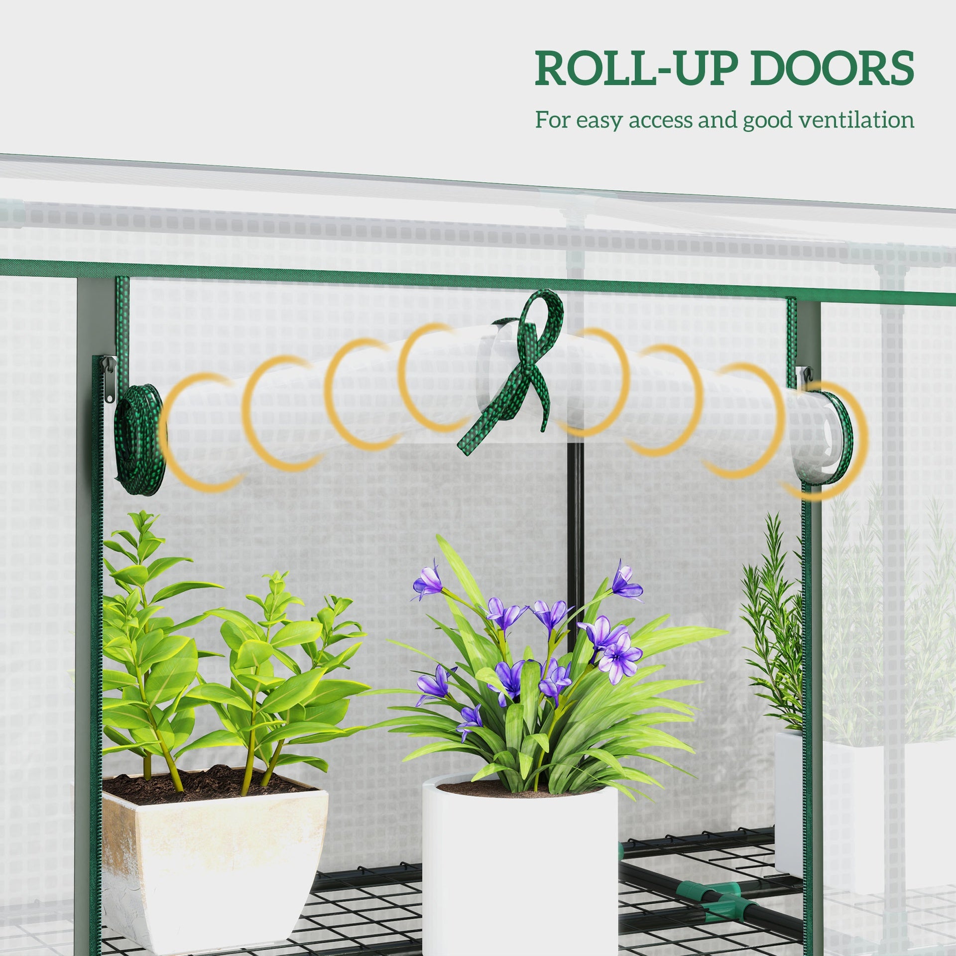Outsunny 84.6" x 18.1" x 56.7" Lean-to Mini Greenhouse, 3-Tier Shelves, 3 Roll-Up Doors, PE Cover, White