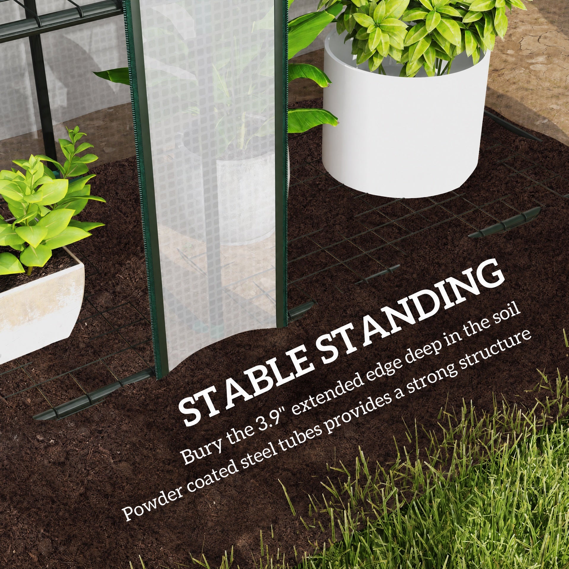 Outsunny 84.6" x 18.1" x 56.7" Lean-to Mini Greenhouse, 3-Tier Shelves, 3 Roll-Up Doors, PE Cover, White