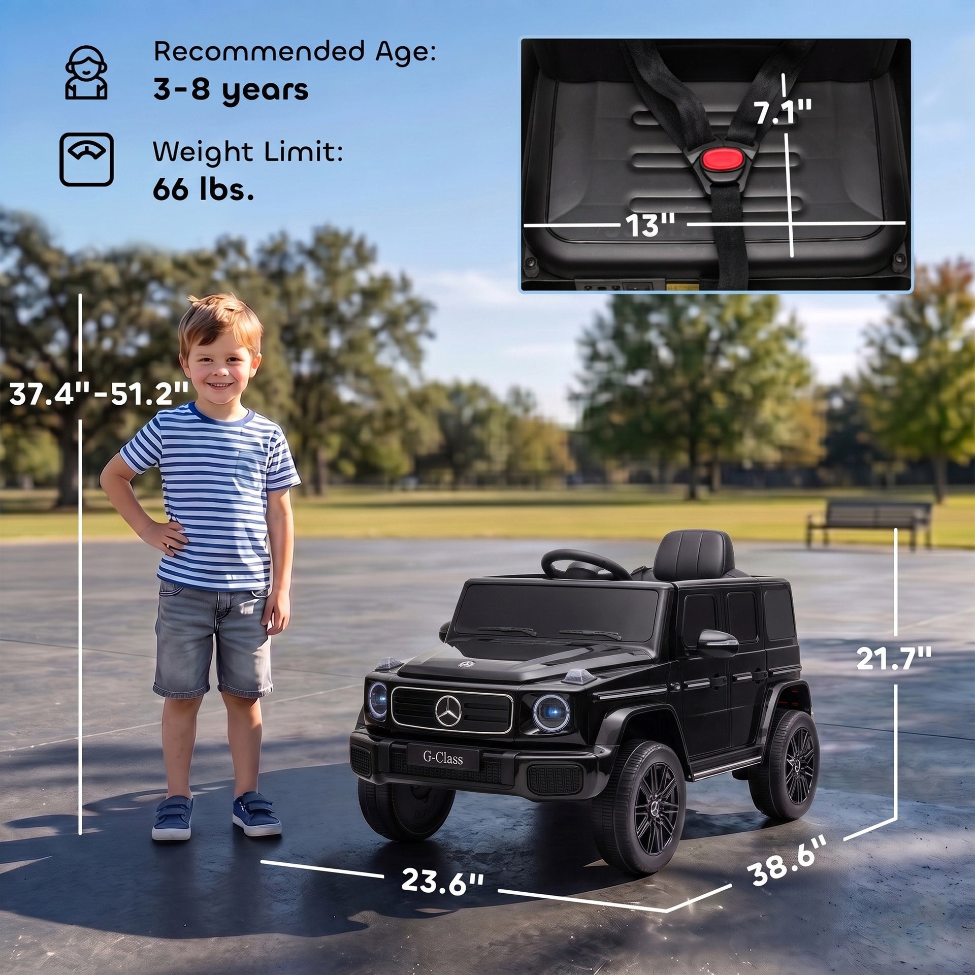 Qaba Licensed Mercedes-Benz G580 12V Kids Ride On Car with Remote, Soft Start, Headlights, Seat Belt, Music, USB, Horn, Black