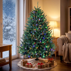 HOMCOM 6ft Prelit Christmas Tree, Colorado Blue Spruce, Easy Plug, Hinged Xmas Tree with Warm White & Multi-Color LED Lights