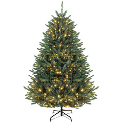 HOMCOM 6ft Prelit Christmas Tree, Colorado Blue Spruce, Easy Plug, Hinged Xmas Tree with Warm White & Multi-Color LED Lights