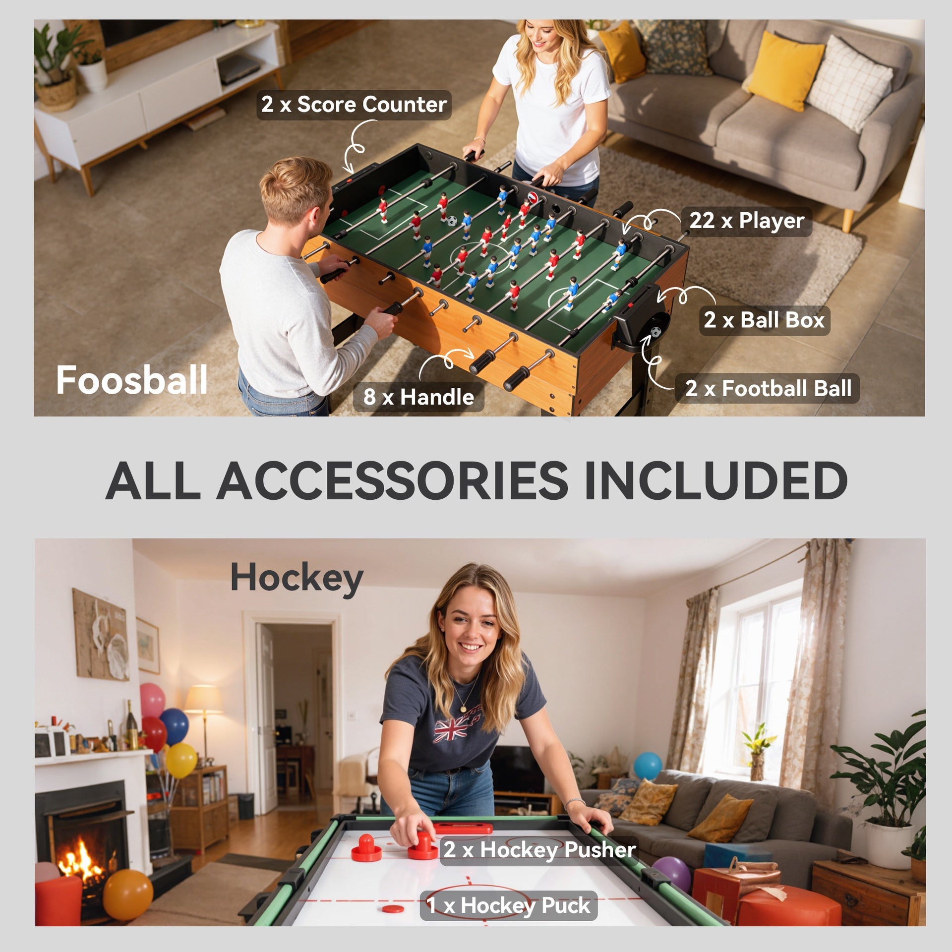 Soozier 5-in-1 Multi Game Table, 53" Combo Table with Foosball, Pool, Ping Pong, Ice Hockey & Basketball, Game Room Sports Set