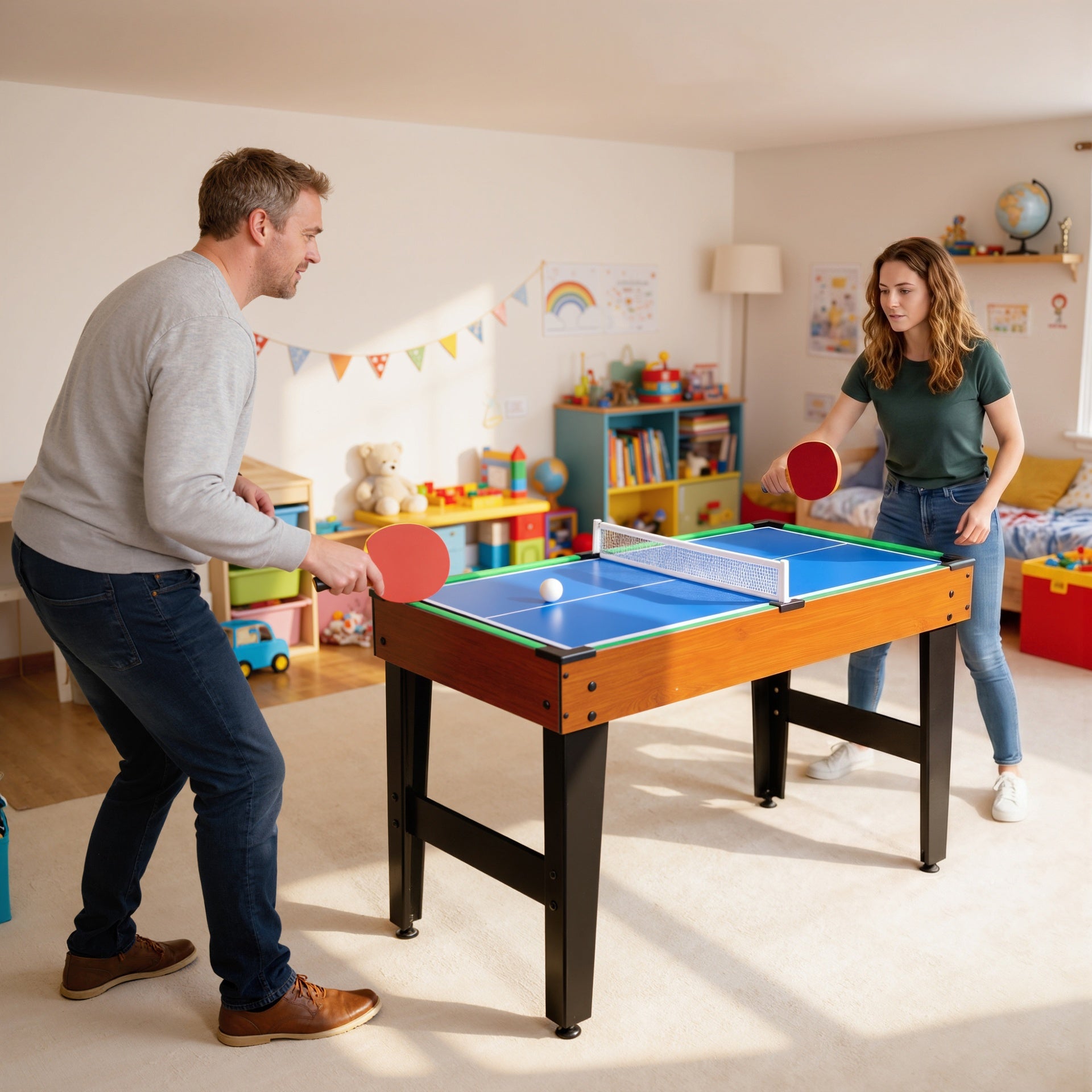 Soozier 5-in-1 Multi Game Table, 53" Combo Table with Foosball, Pool, Ping Pong, Ice Hockey & Basketball, Game Room Sports Set