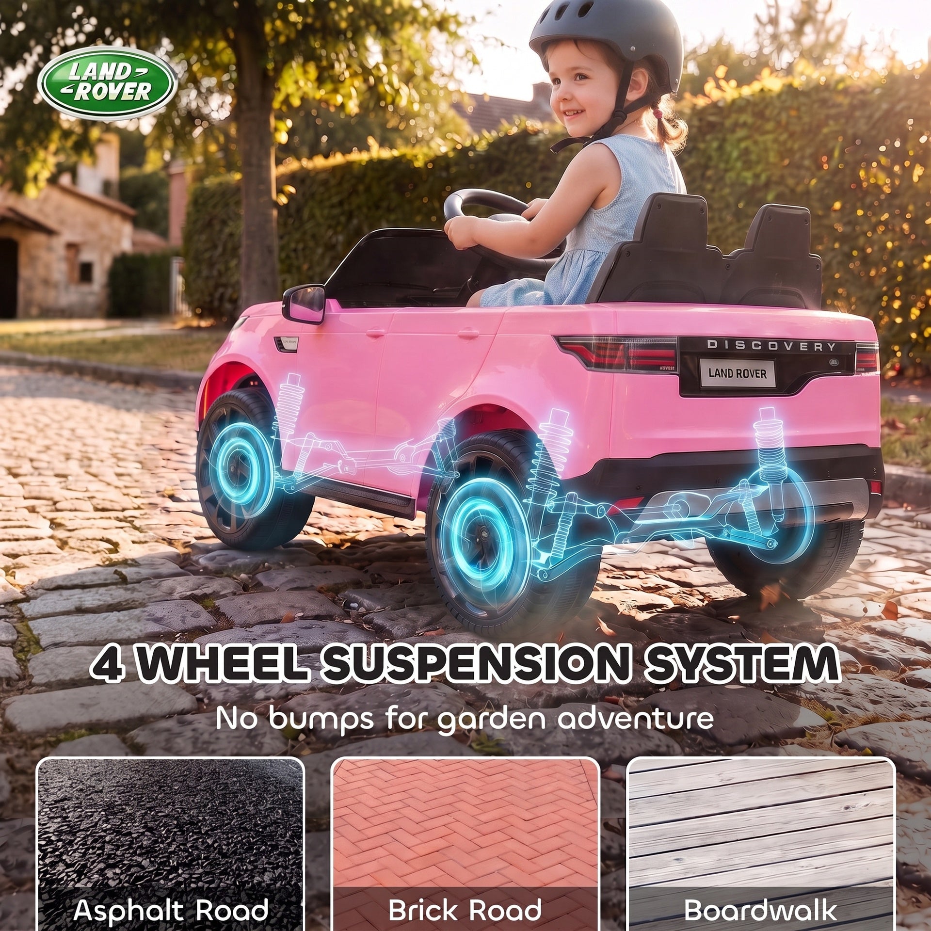 Qaba 12V Electric Car for Kids, Licensed Land Rover Ride on Car with Parent Remote, Soft Start, 4 Wheel Suspension, Pink