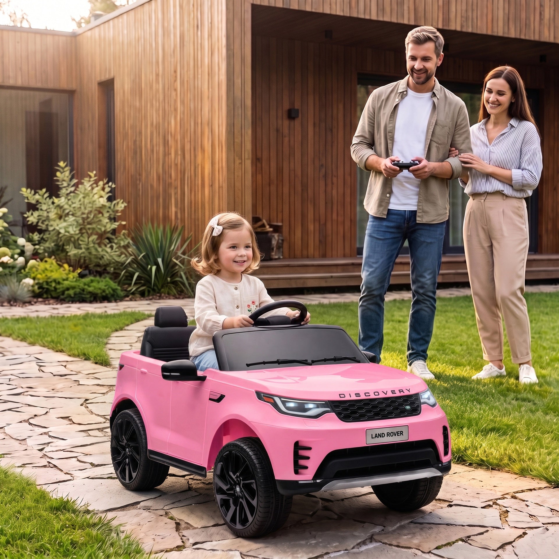 Qaba 12V Electric Car for Kids, Licensed Land Rover Ride on Car with Parent Remote, Soft Start, 4 Wheel Suspension, Pink